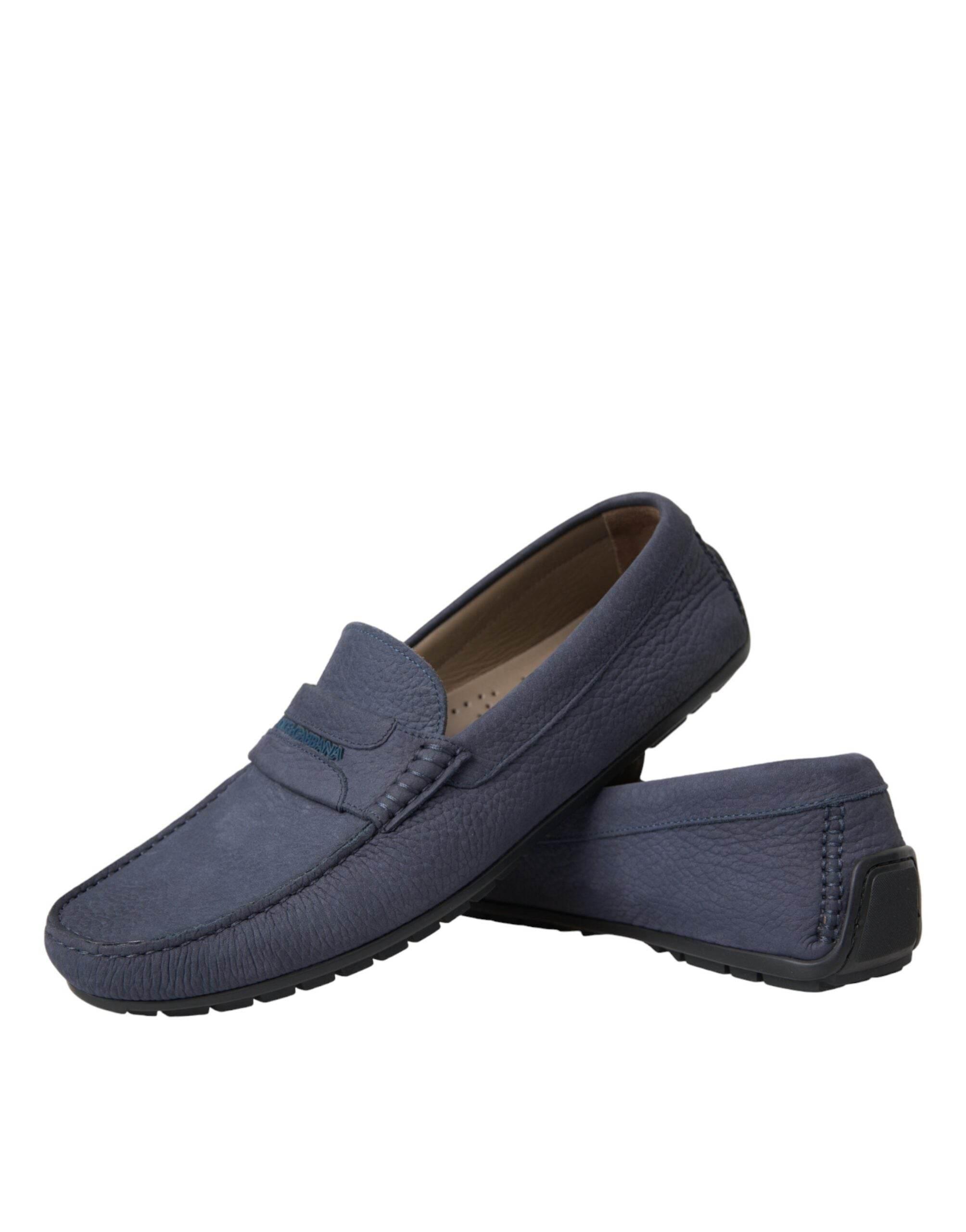 Dolce & Gabbana Blue Calf Leather Slip On Moccasin Shoes - Hilstor