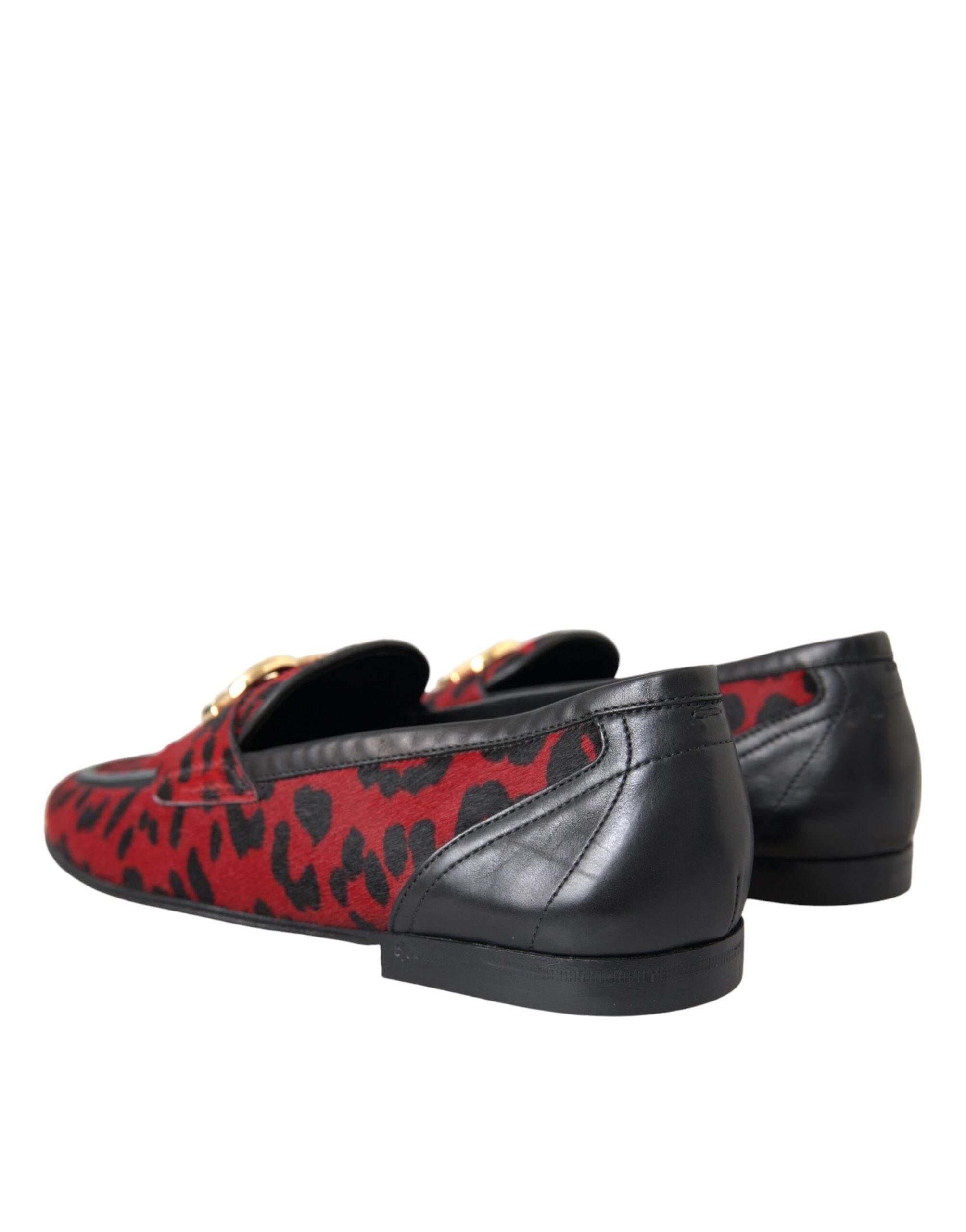 Dolce & Gabbana Red Black Leopard DG Loafers Formal Men Shoes - Hilstor