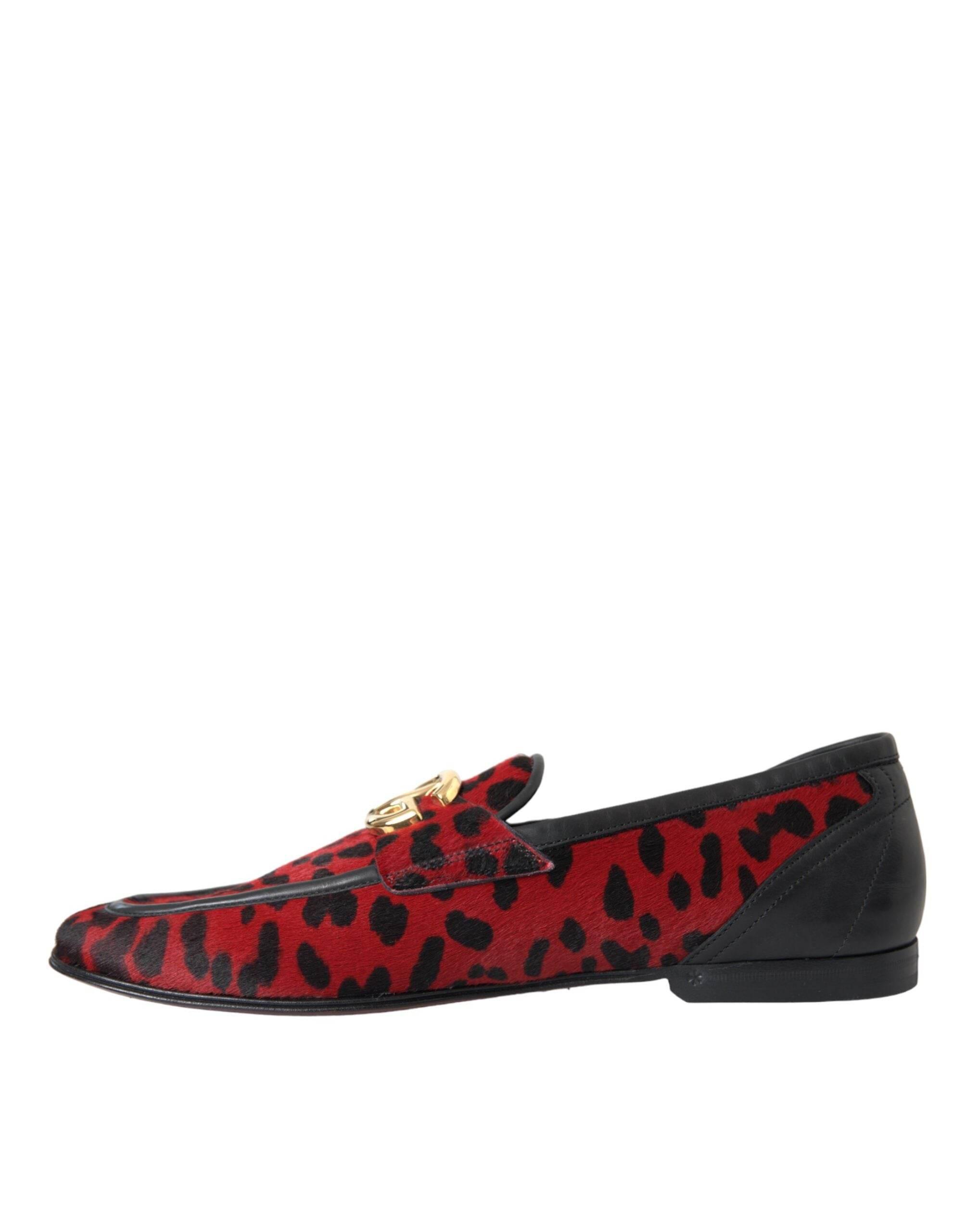 Dolce & Gabbana Red Black Leopard DG Loafers Formal Men Shoes - Hilstor