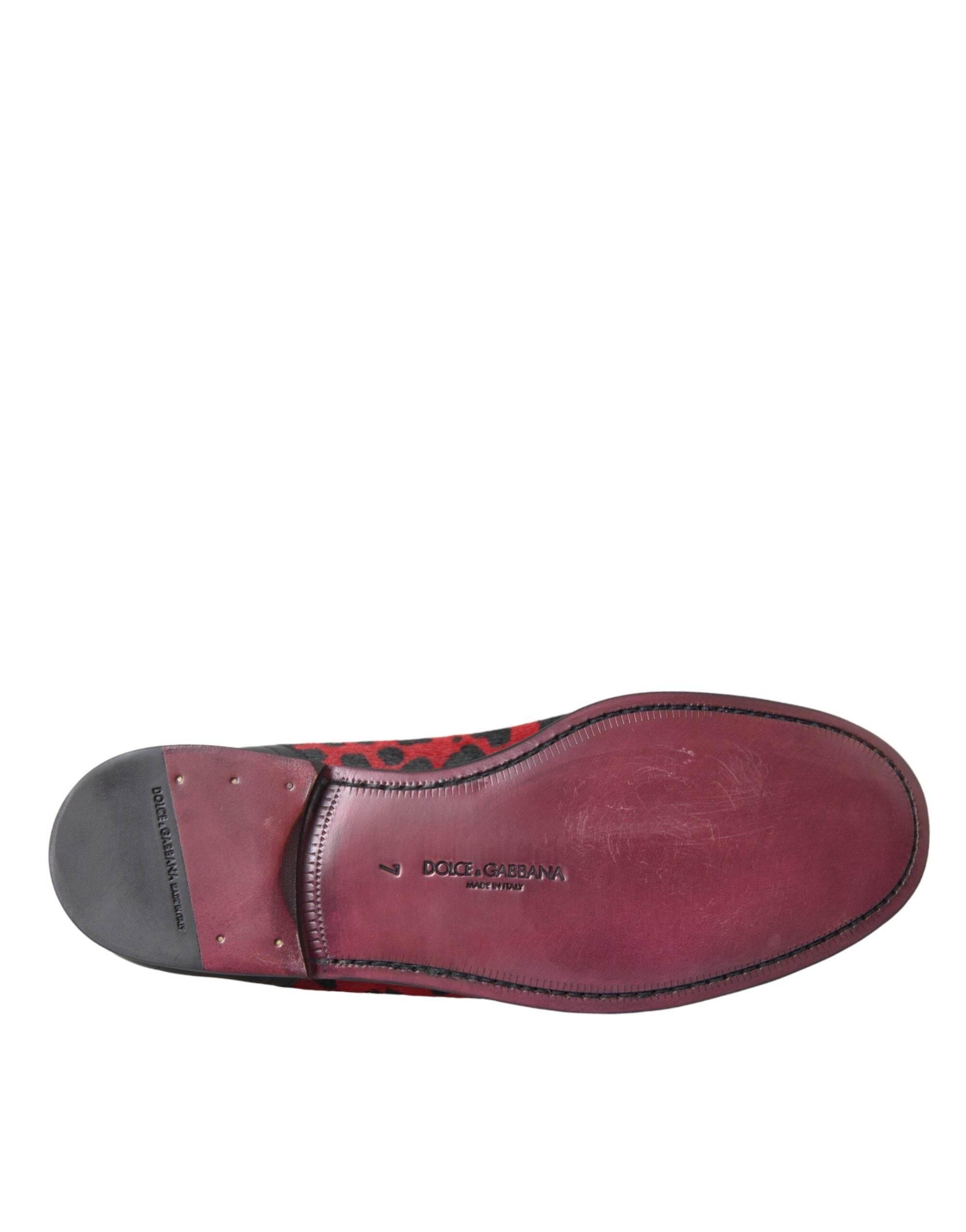 Dolce & Gabbana Red Black Leopard DG Loafers Formal Men Shoes - Hilstor