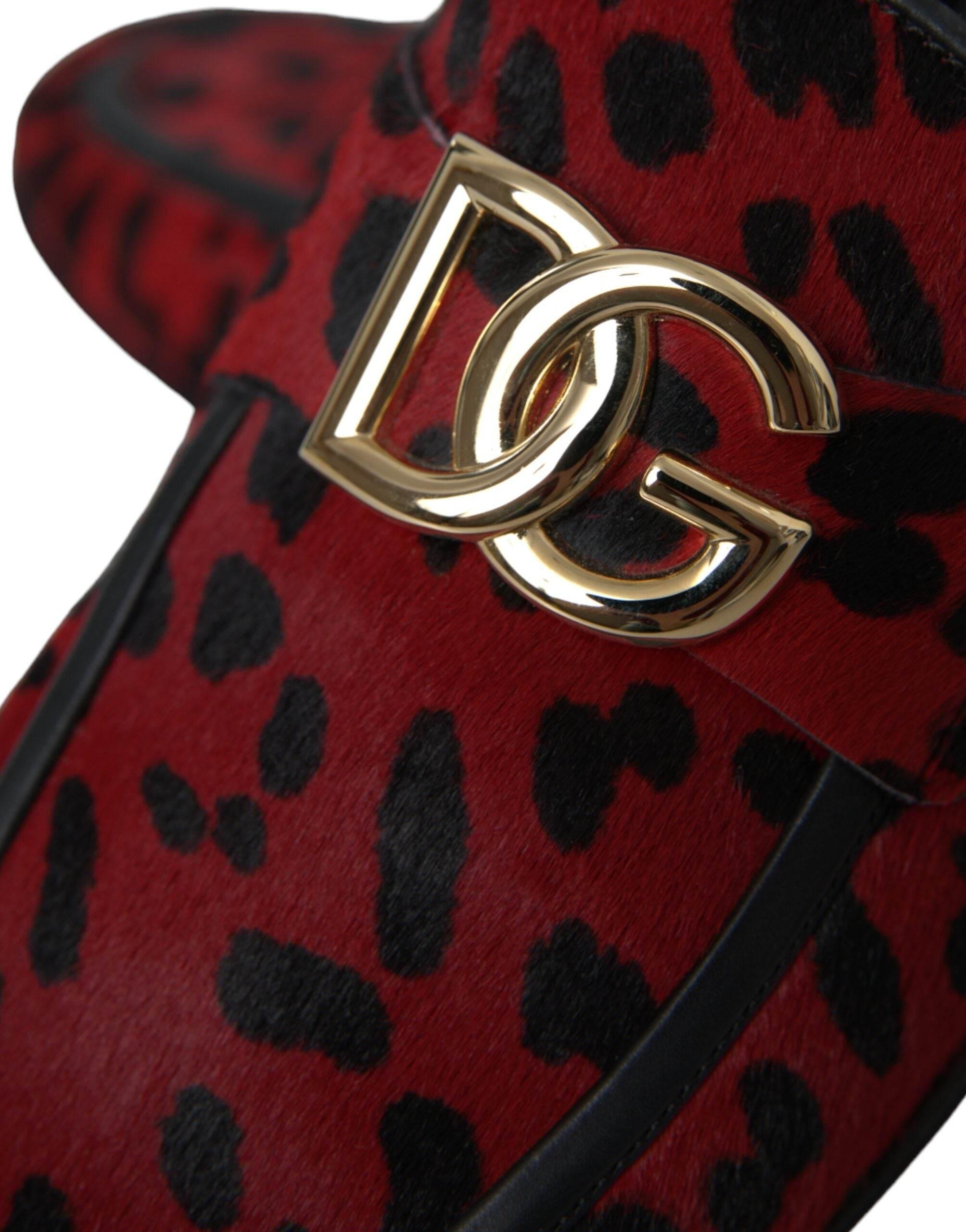 Dolce & Gabbana Red Black Leopard DG Loafers Formal Men Shoes - Hilstor