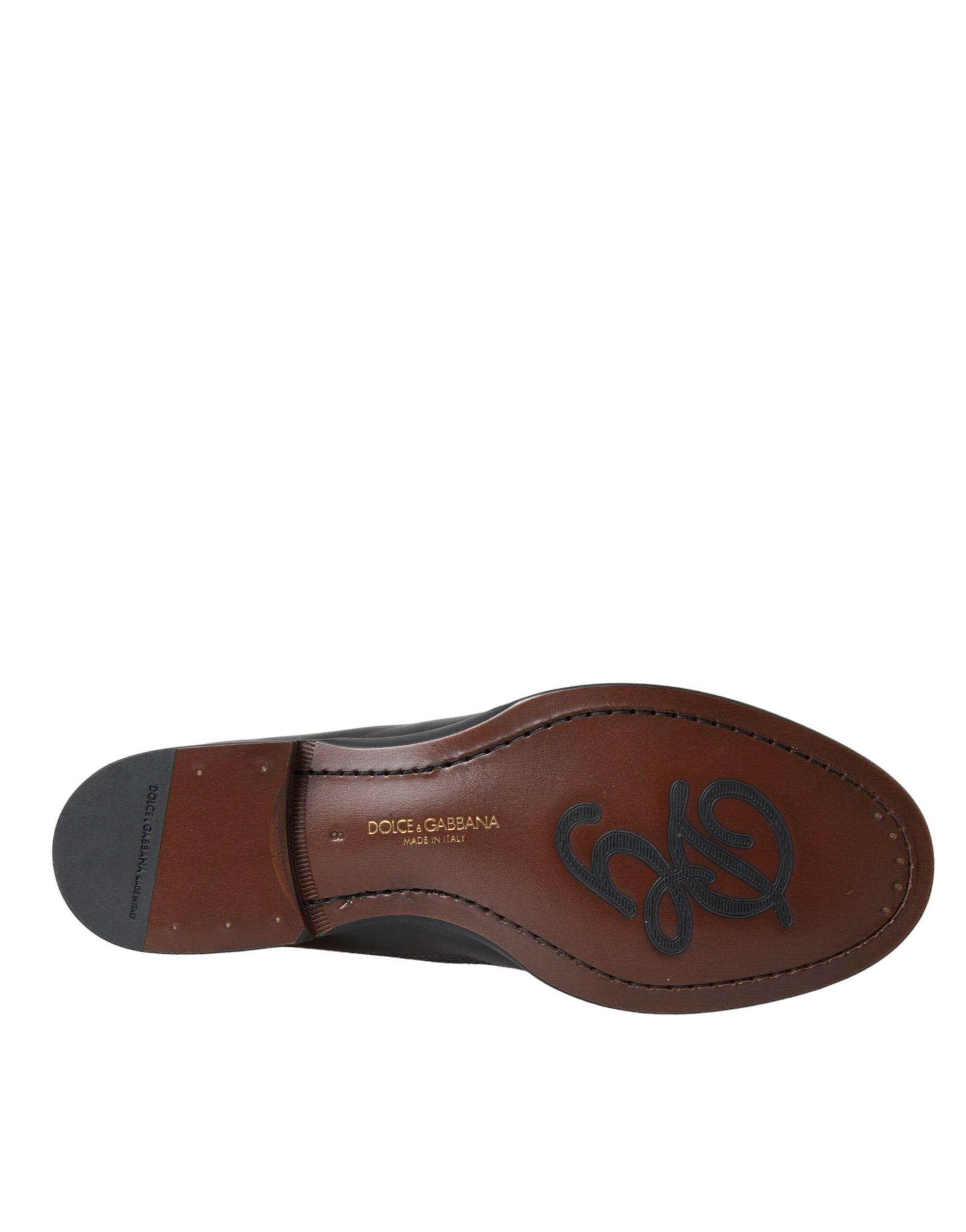 Dolce & Gabbana Black Brown Leather Loafer Men Dress Shoes - Hilstor