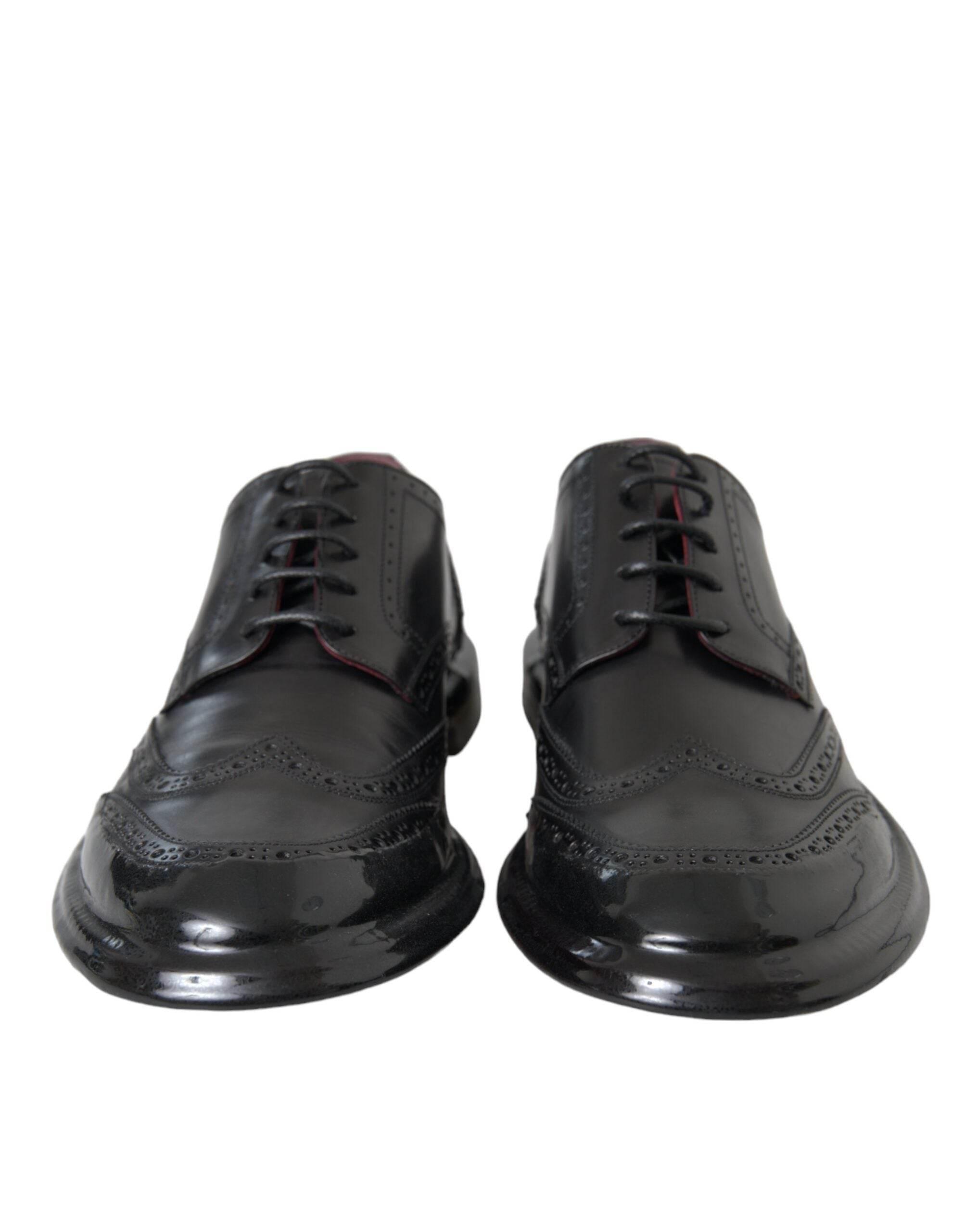 Dolce & Gabbana Black Leather Oxford Wingtip Formal Men Shoes - Hilstor