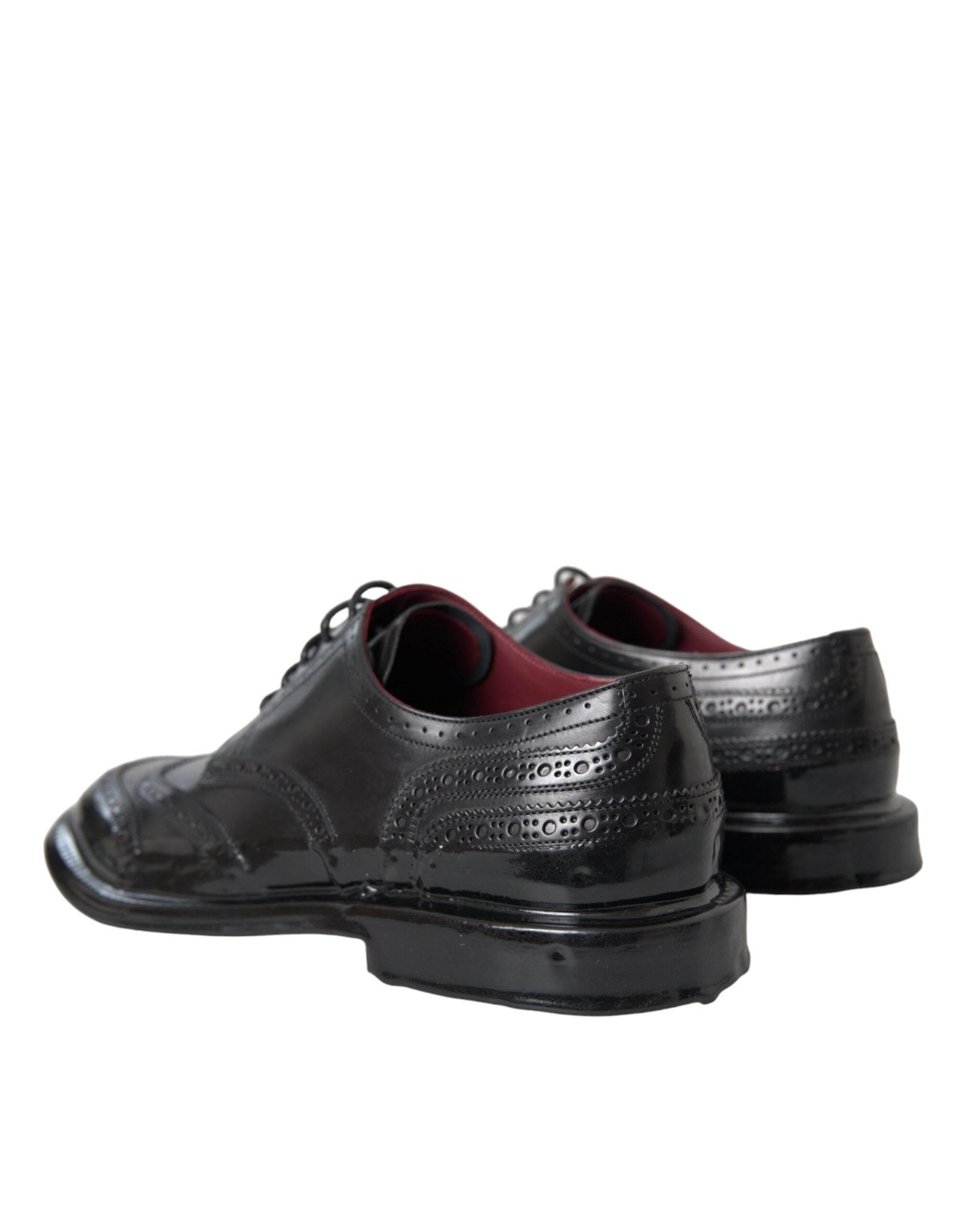 Dolce & Gabbana Black Leather Oxford Wingtip Formal Men Shoes - Hilstor