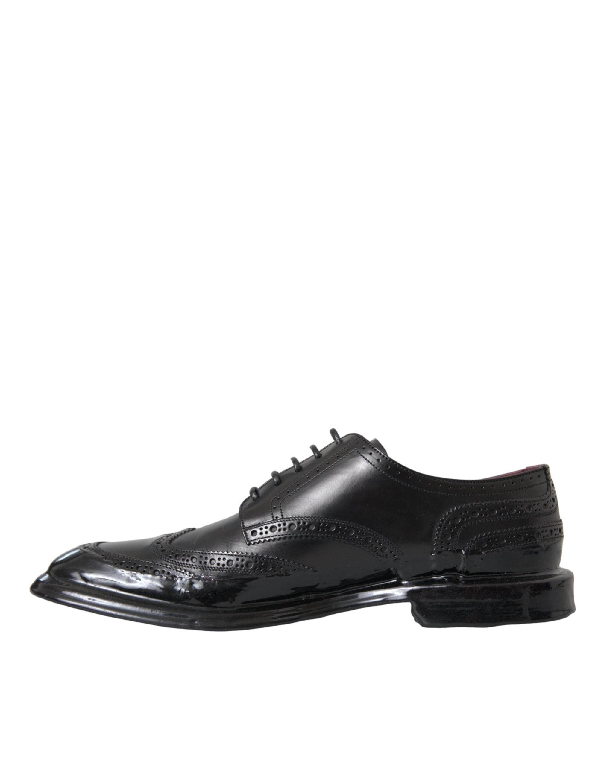 Dolce & Gabbana Black Leather Oxford Wingtip Formal Men Shoes - Hilstor