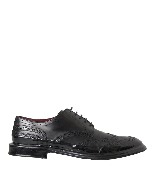 Dolce & Gabbana Black Leather Oxford Wingtip Formal Men Shoes - Hilstor
