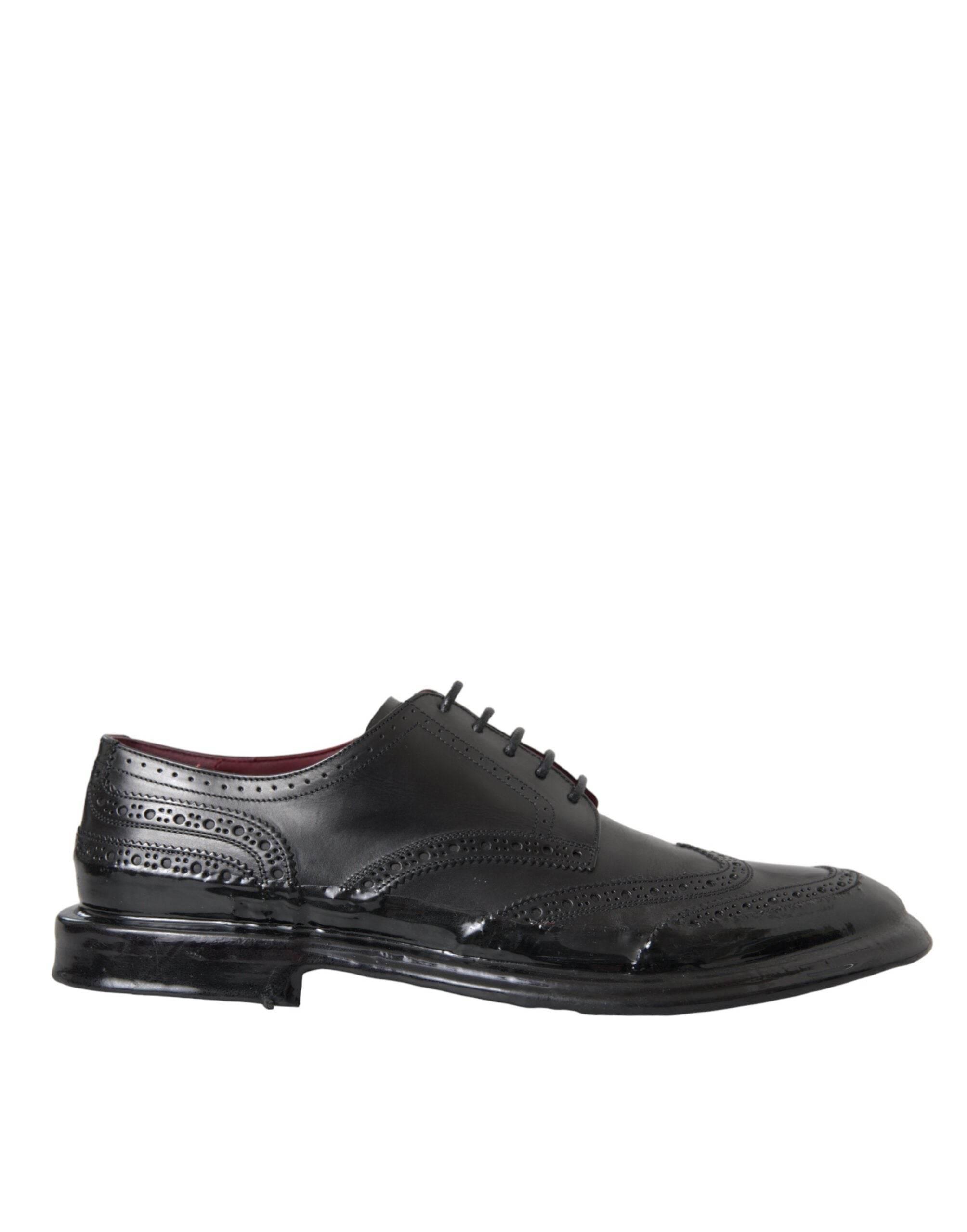 Dolce & Gabbana Black Leather Oxford Wingtip Formal Men Shoes - Hilstor