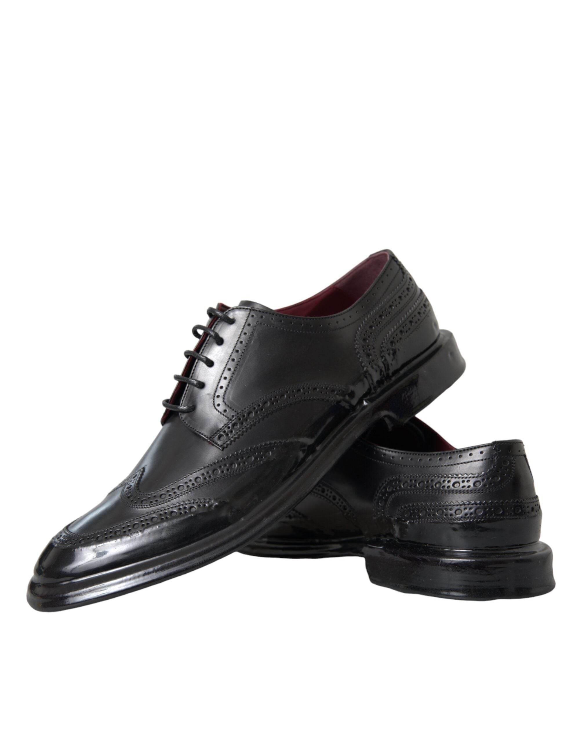 Dolce & Gabbana Black Leather Oxford Wingtip Formal Men Shoes - Hilstor