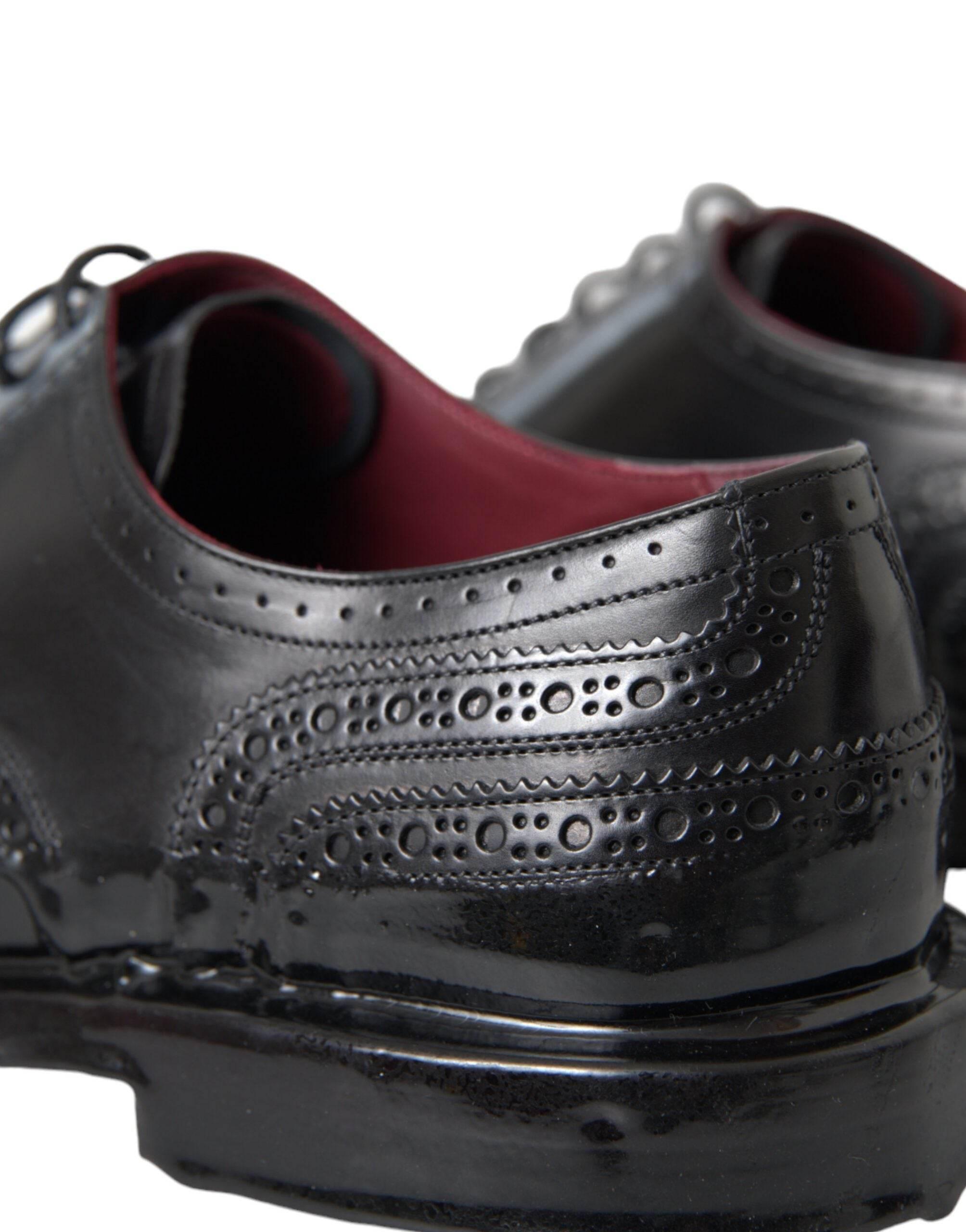 Dolce & Gabbana Black Leather Oxford Wingtip Formal Men Shoes - Hilstor