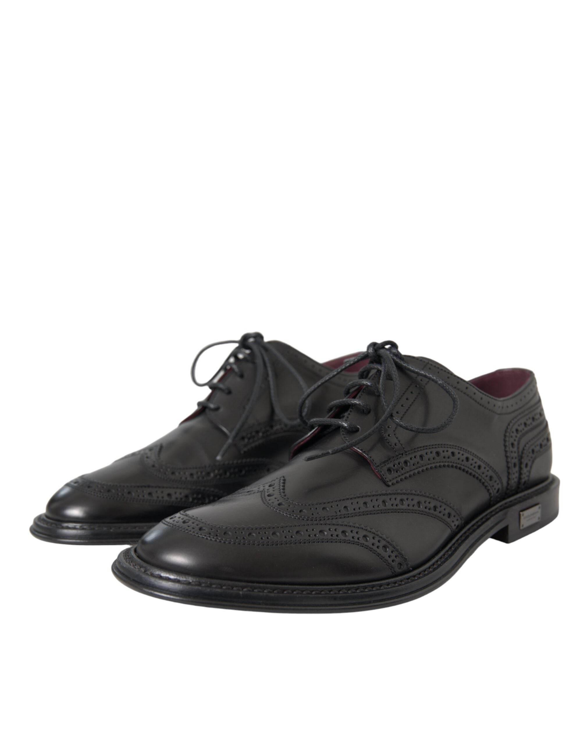 Dolce & Gabbana Black Leather Oxford Wingtip Formal Men Shoes - Hilstor
