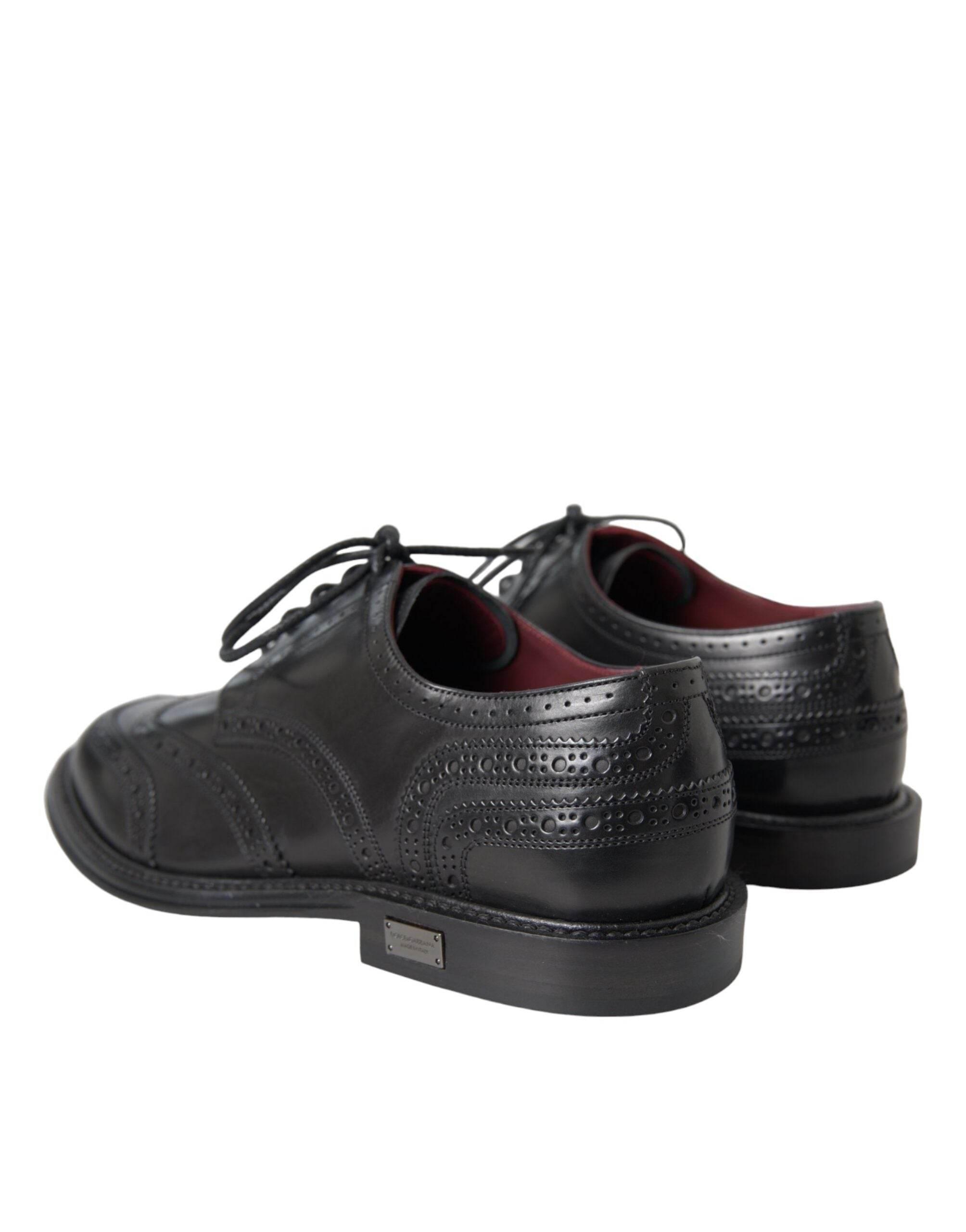 Dolce & Gabbana Black Leather Oxford Wingtip Formal Men Shoes - Hilstor