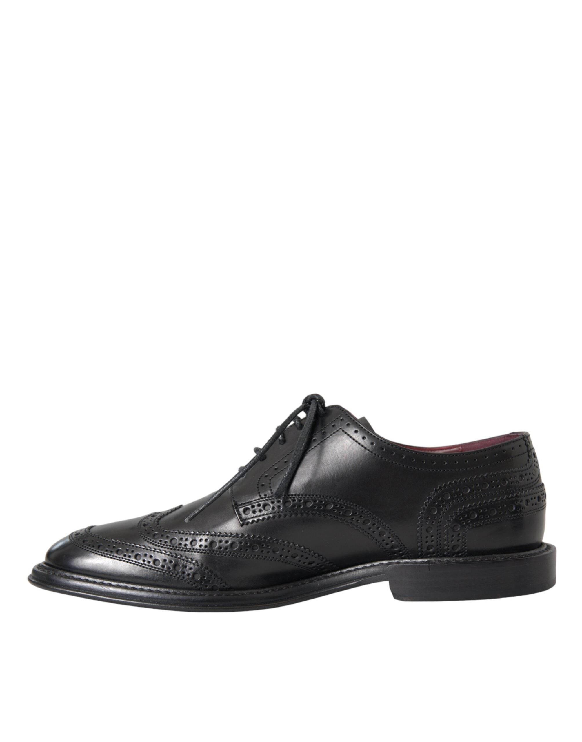 Dolce & Gabbana Black Leather Oxford Wingtip Formal Men Shoes - Hilstor