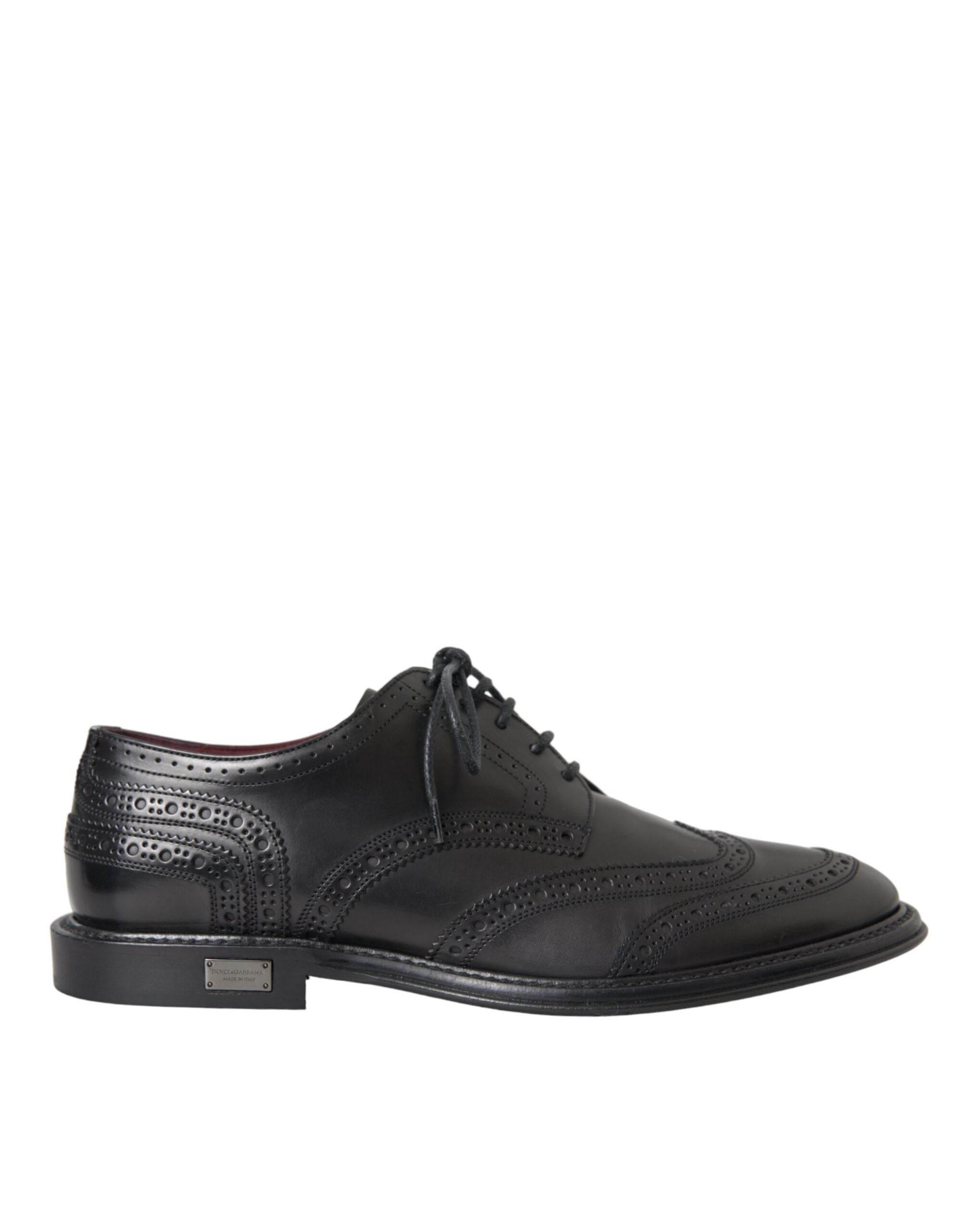 Dolce & Gabbana Black Leather Oxford Wingtip Formal Men Shoes - Hilstor