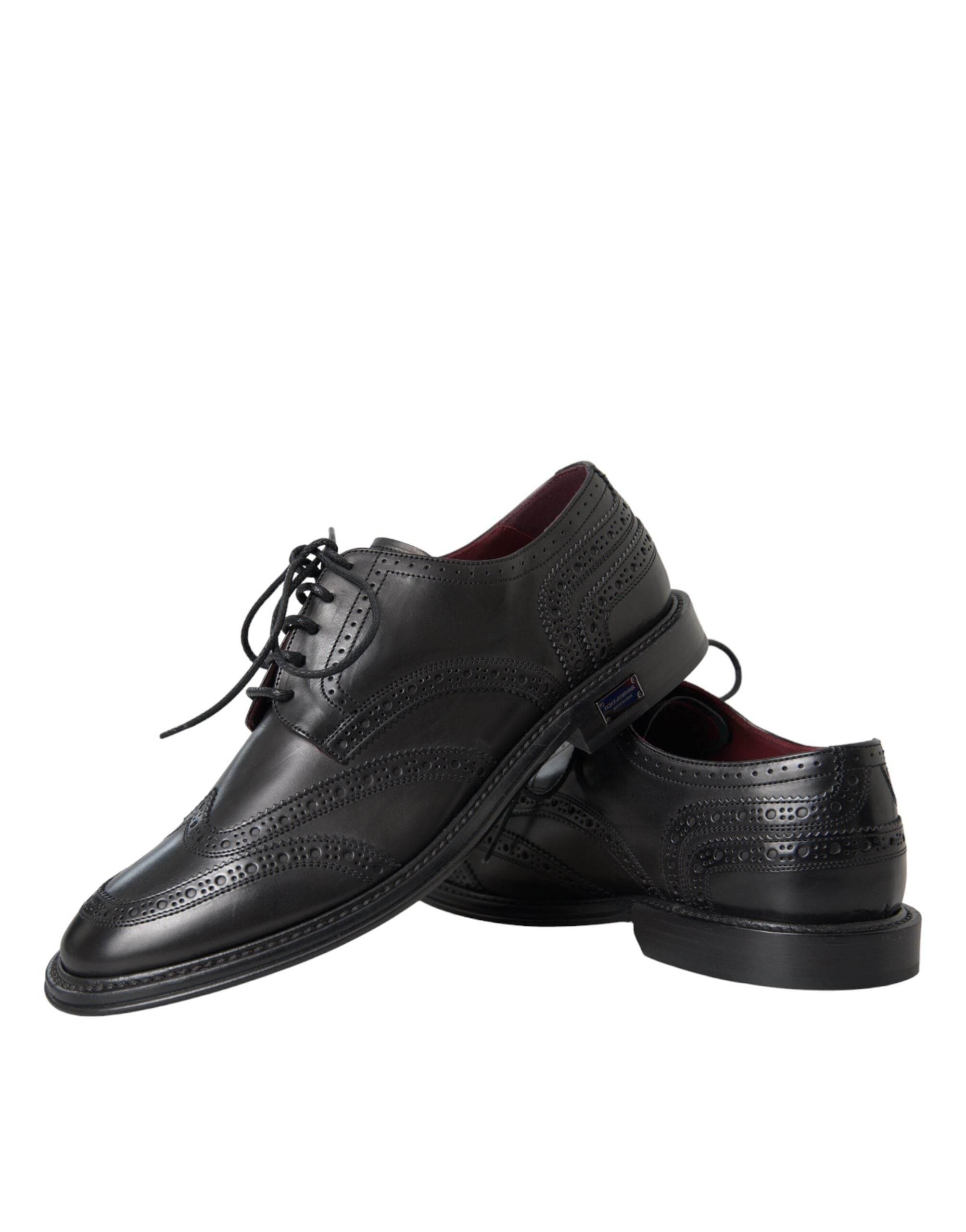 Dolce & Gabbana Black Leather Oxford Wingtip Formal Men Shoes - Hilstor