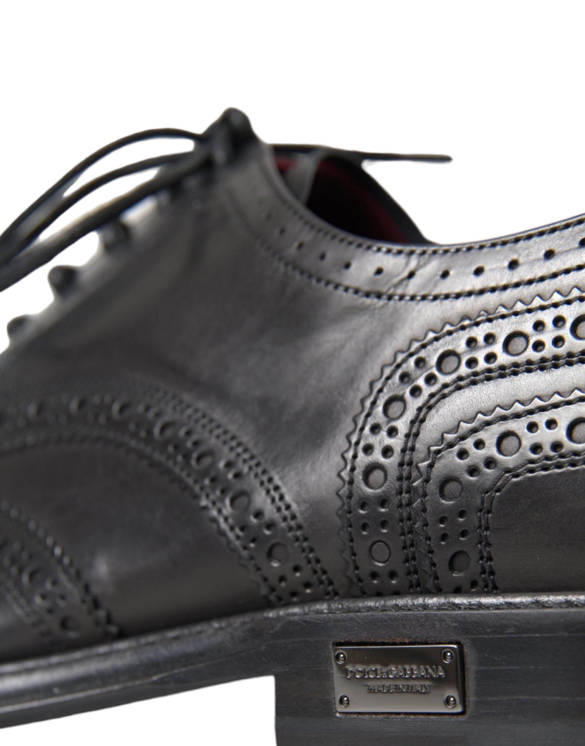 Dolce & Gabbana Black Leather Oxford Wingtip Formal Men Shoes - Hilstor
