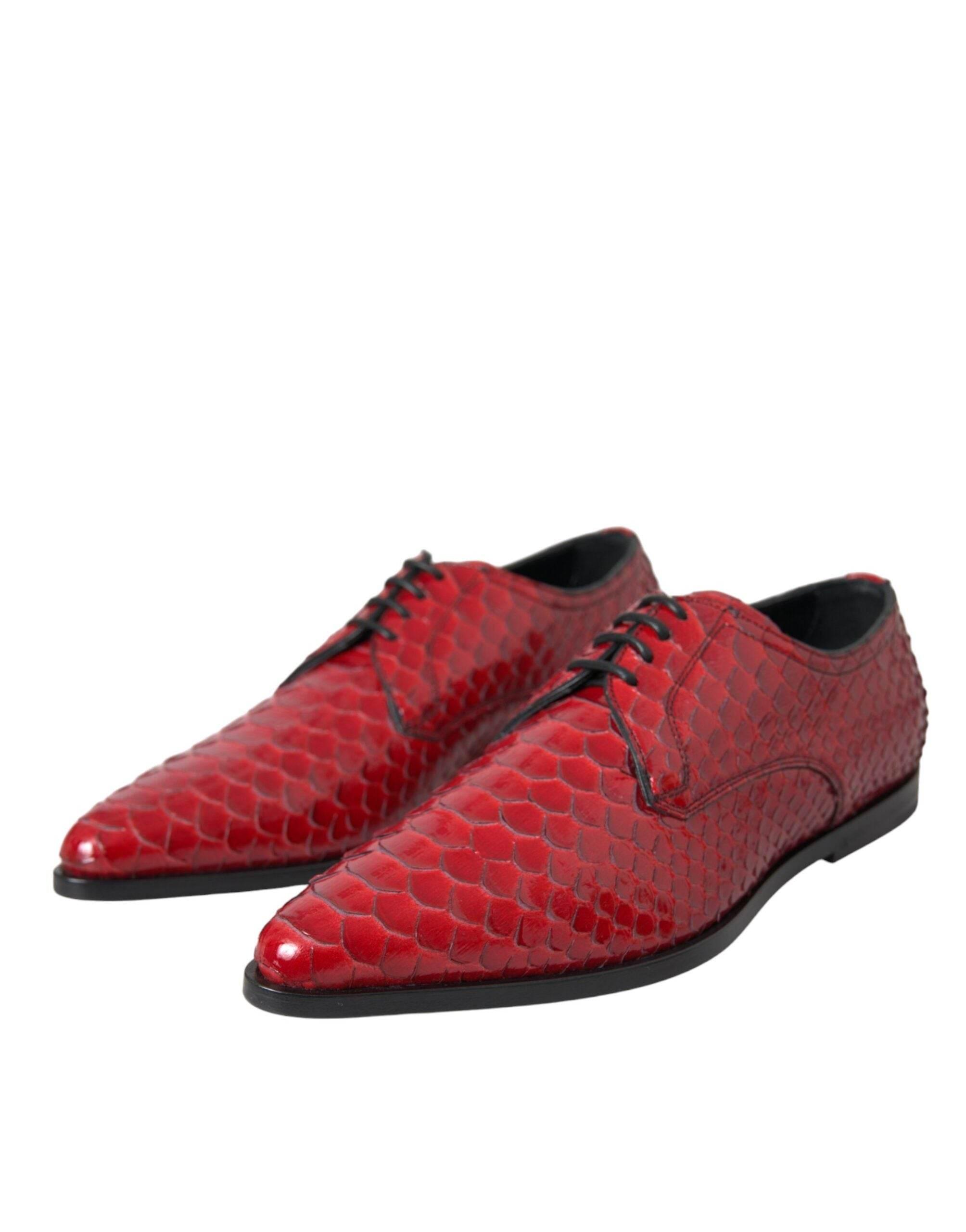 Dolce & Gabbana Red Textured Varnished Derby Men Formal Shoes - Hilstor