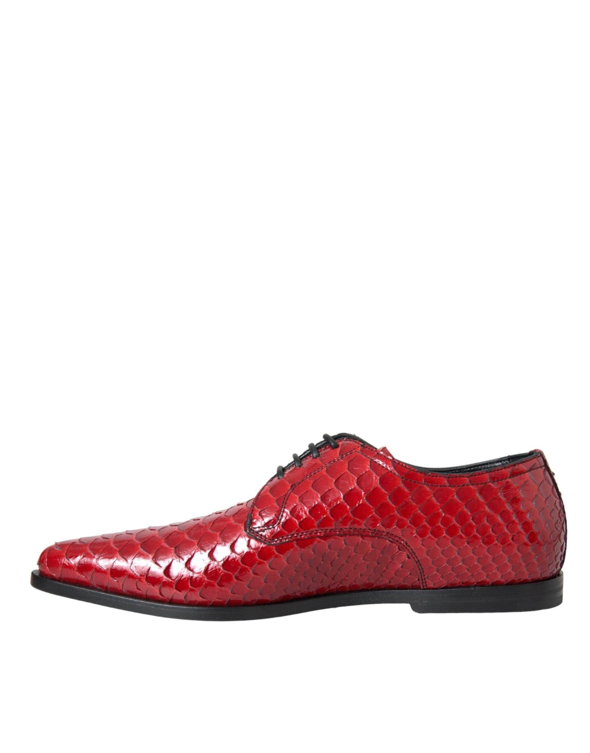 Dolce & Gabbana Red Textured Varnished Derby Men Formal Shoes - Hilstor