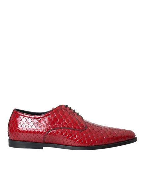 Dolce & Gabbana Red Textured Varnished Derby Men Formal Shoes - Hilstor