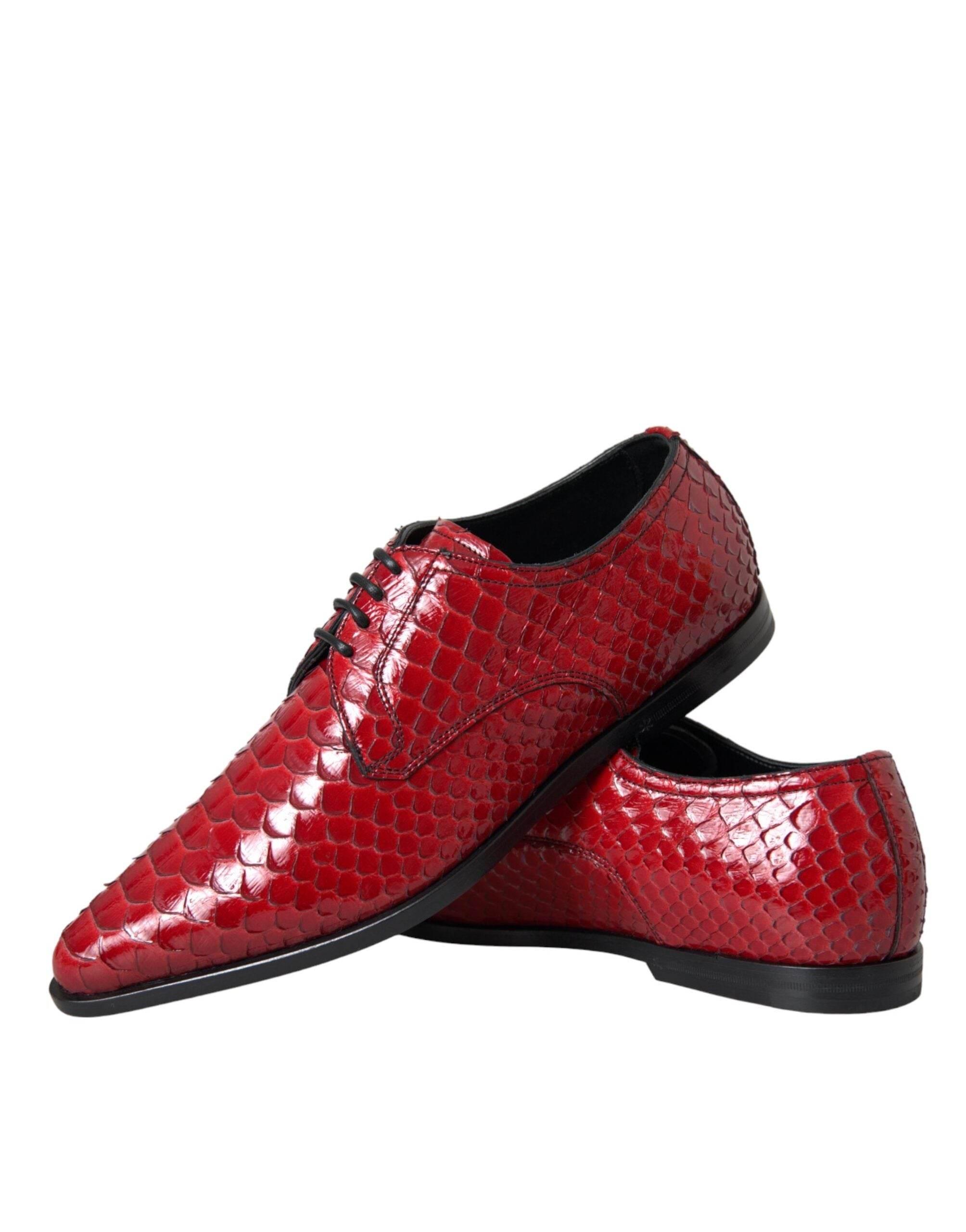 Dolce & Gabbana Red Textured Varnished Derby Men Formal Shoes - Hilstor