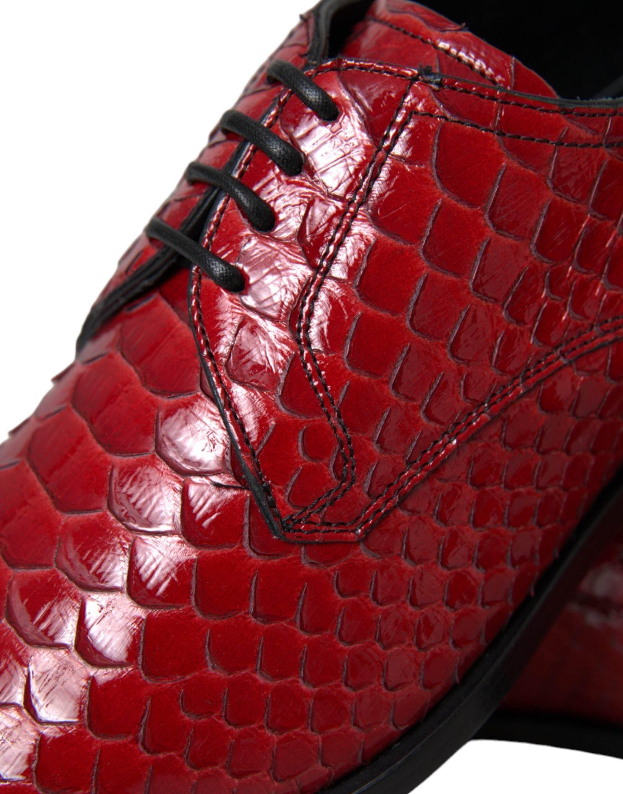 Dolce & Gabbana Red Textured Varnished Derby Men Formal Shoes - Hilstor