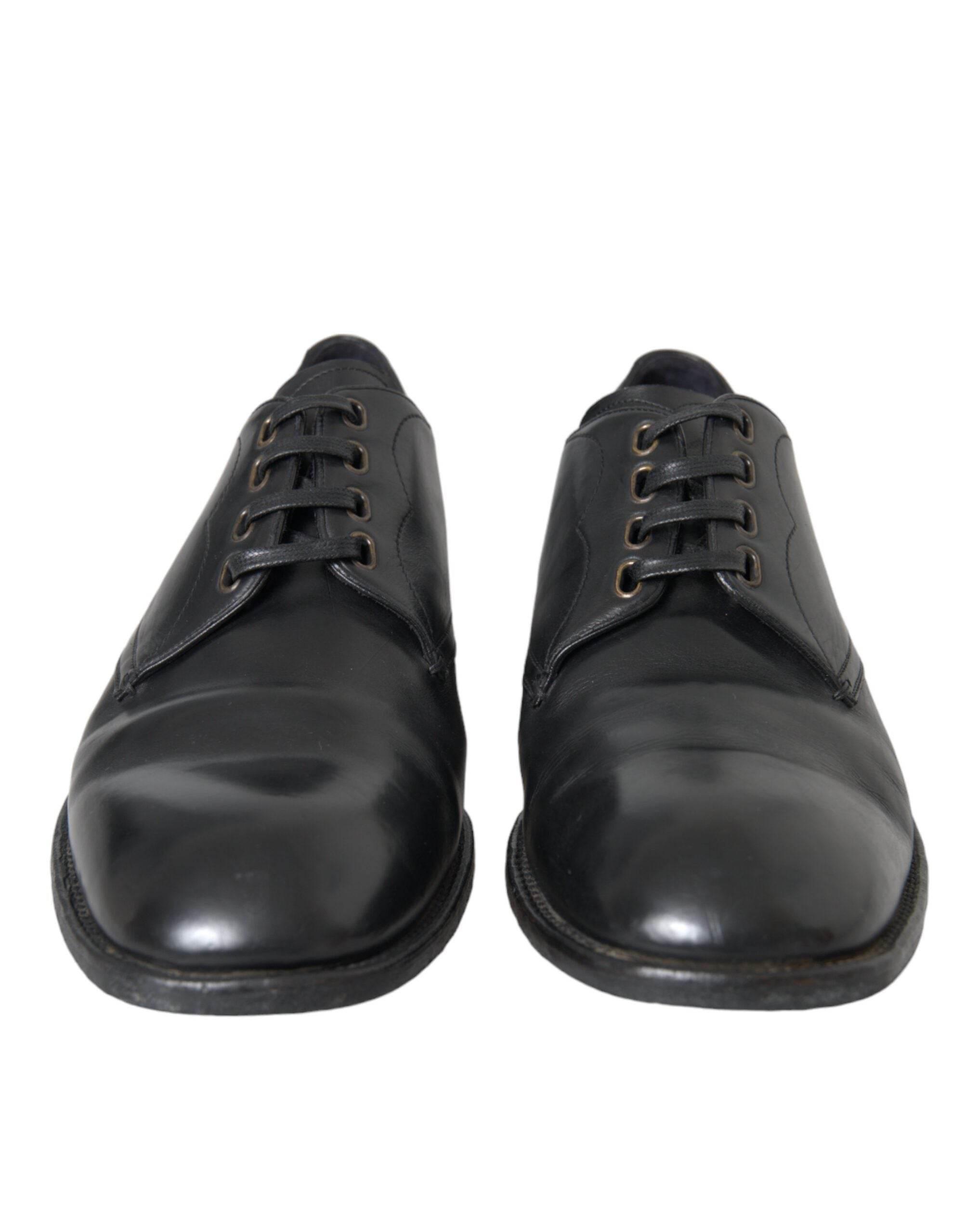 Dolce & Gabbana Black Leather Derby Formal Dress Men Shoes - Hilstor