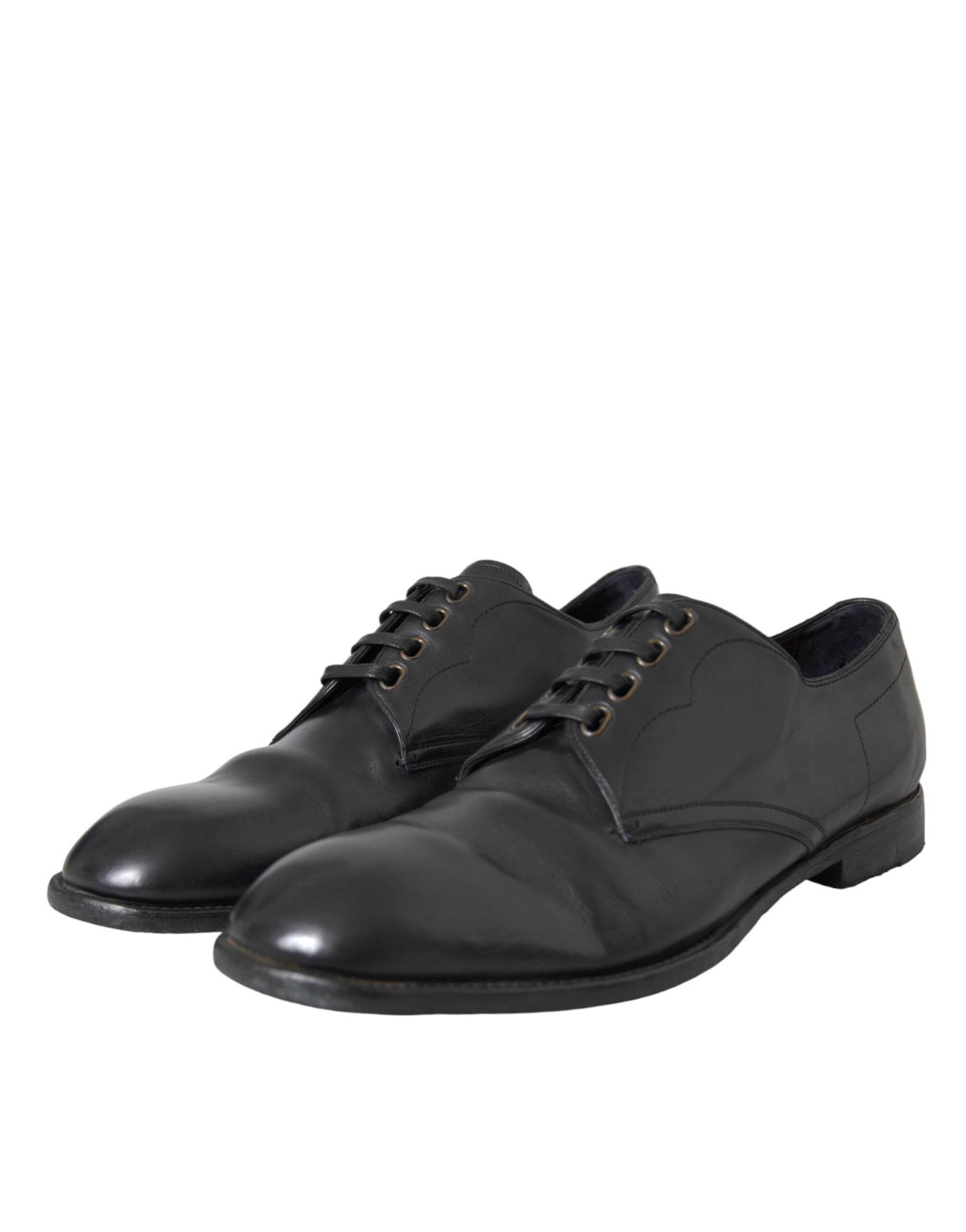 Dolce & Gabbana Black Leather Derby Formal Dress Men Shoes - Hilstor