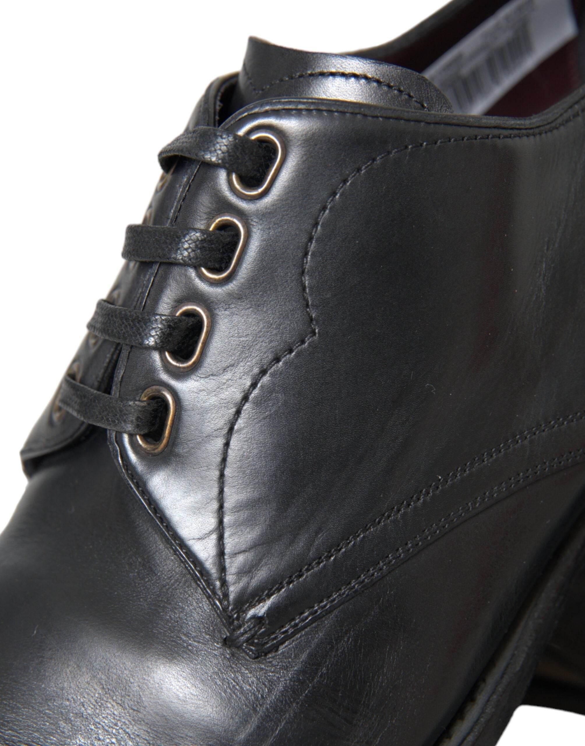 Dolce & Gabbana Black Leather Derby Formal Dress Men Shoes - Hilstor