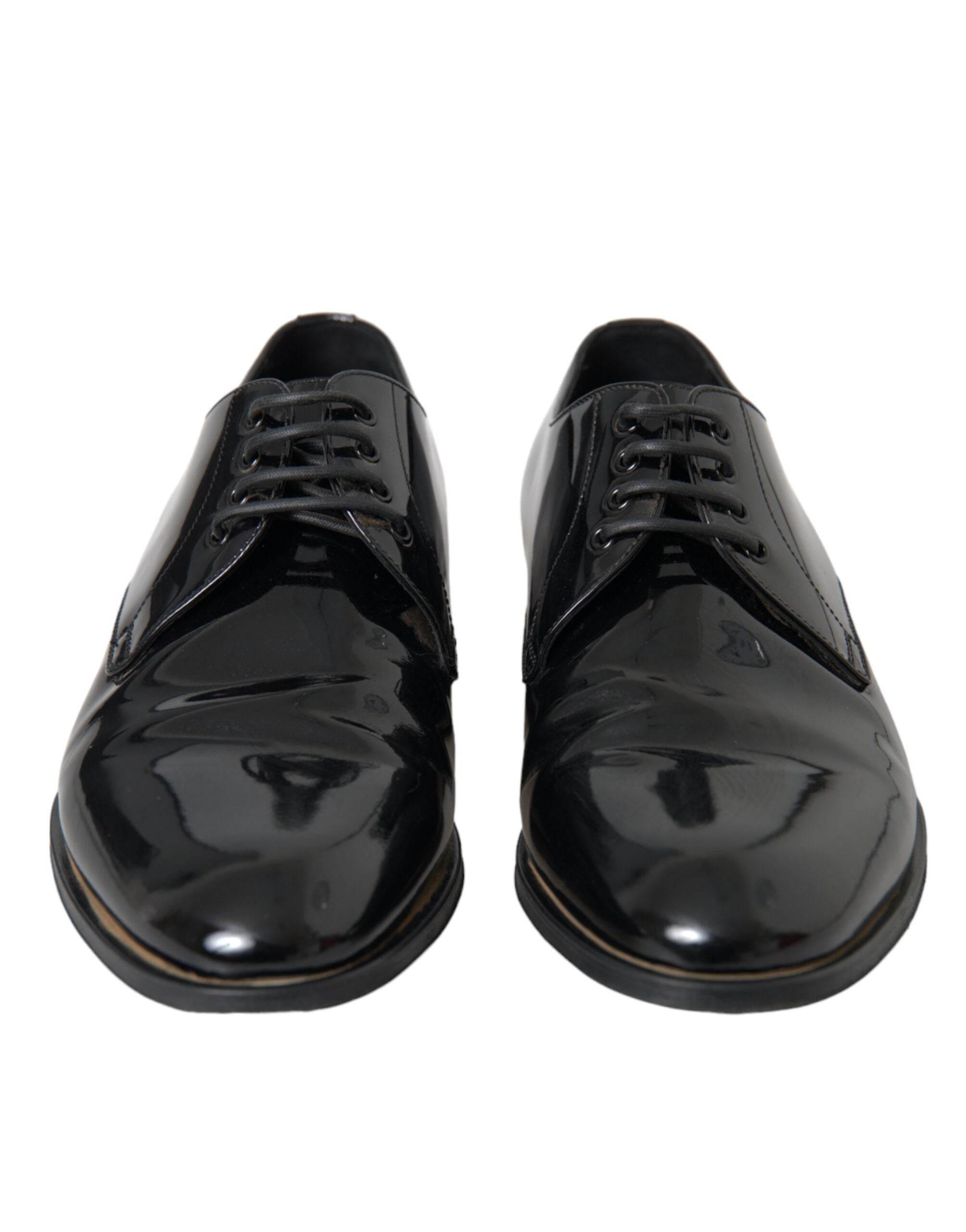 Dolce & Gabbana Black Patent Leather Derby Formal Dress Shoes - Hilstor