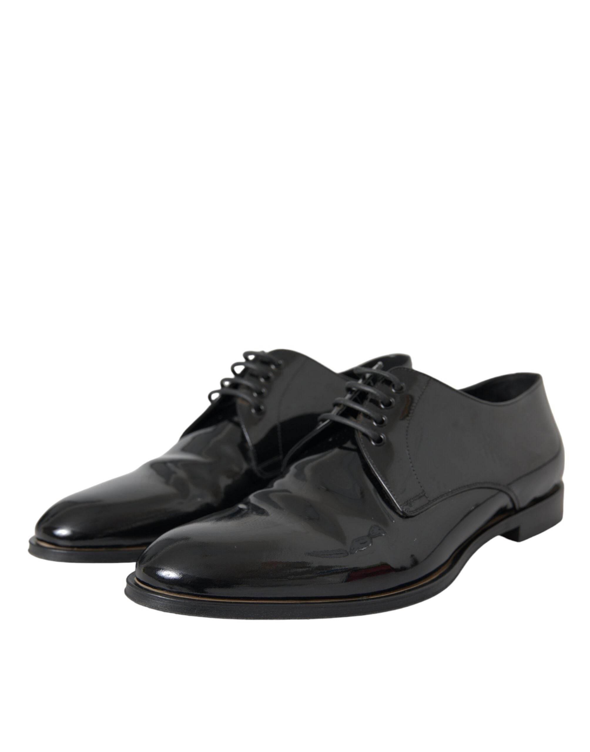 Dolce & Gabbana Black Patent Leather Derby Formal Dress Shoes - Hilstor
