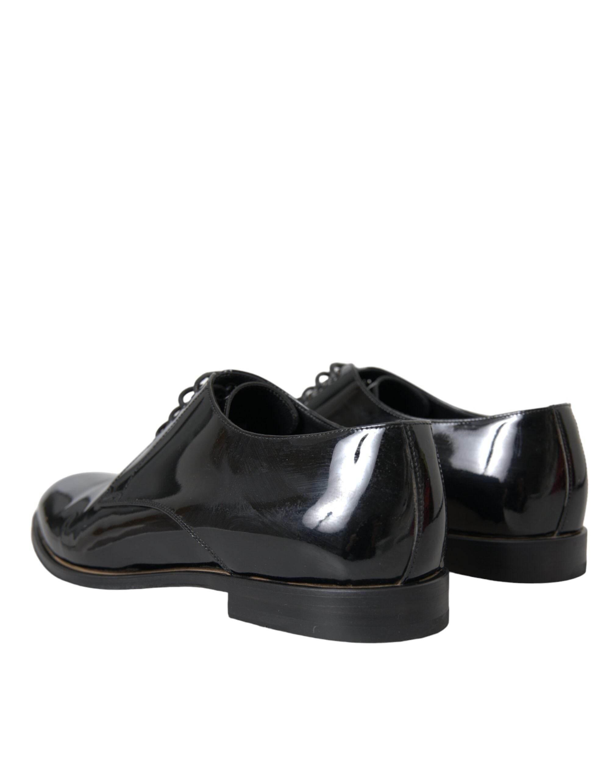 Dolce & Gabbana Black Patent Leather Derby Formal Dress Shoes - Hilstor
