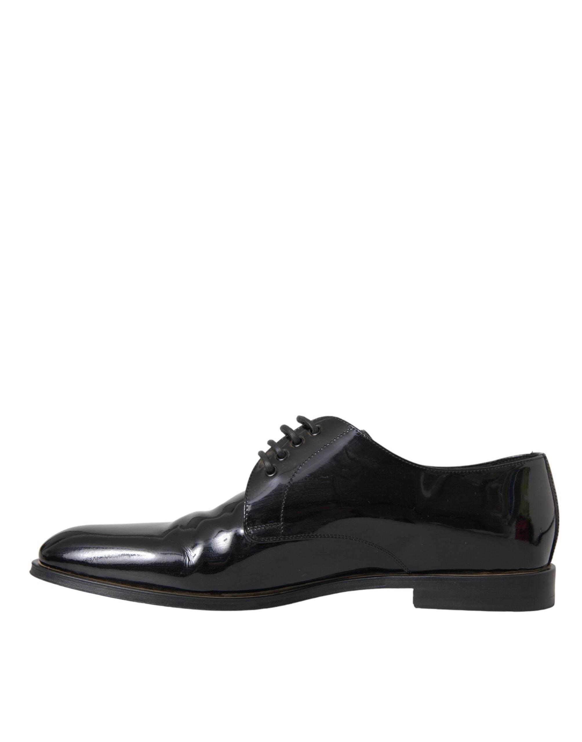 Dolce & Gabbana Black Patent Leather Derby Formal Dress Shoes - Hilstor
