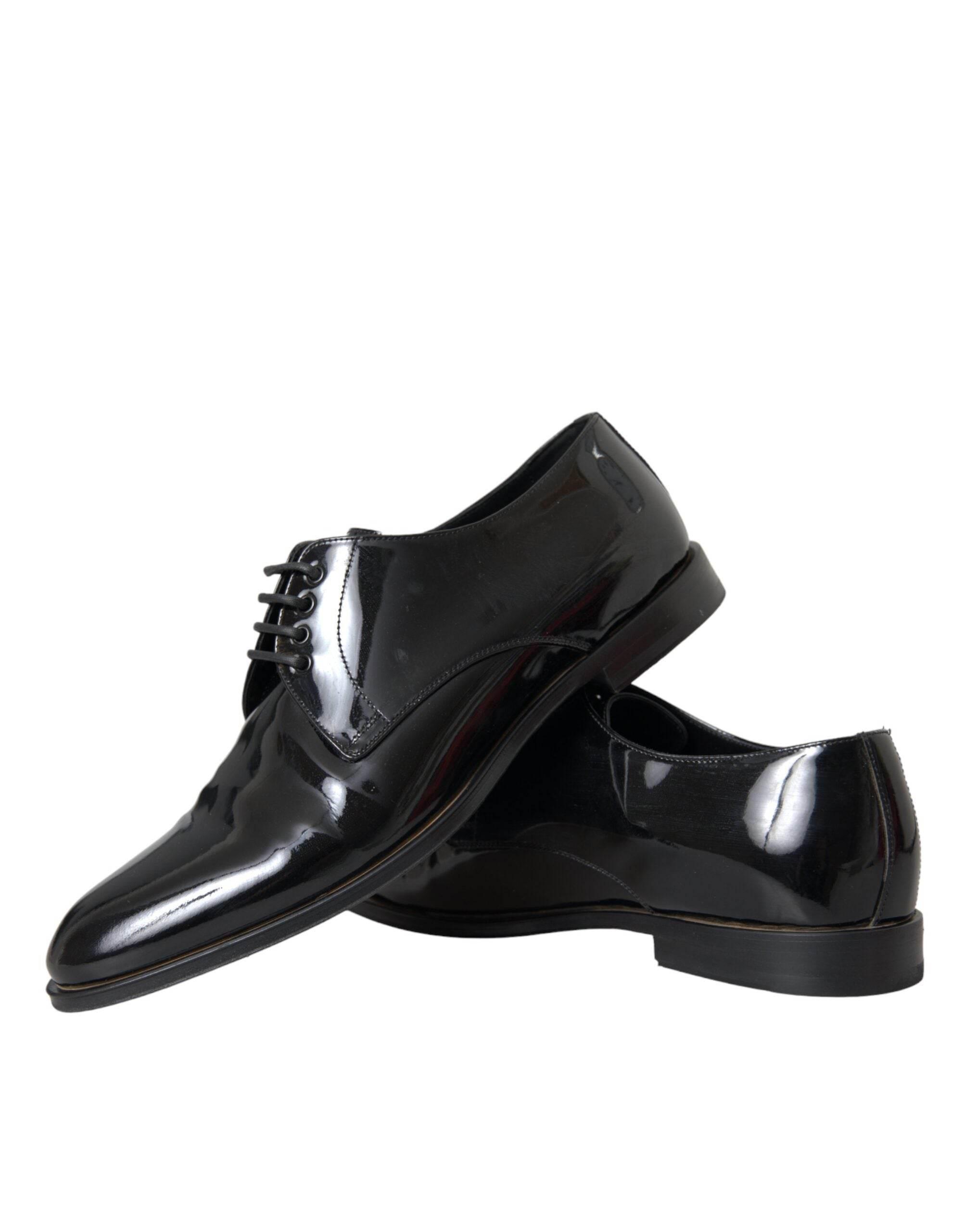 Dolce & Gabbana Black Patent Leather Derby Formal Dress Shoes - Hilstor