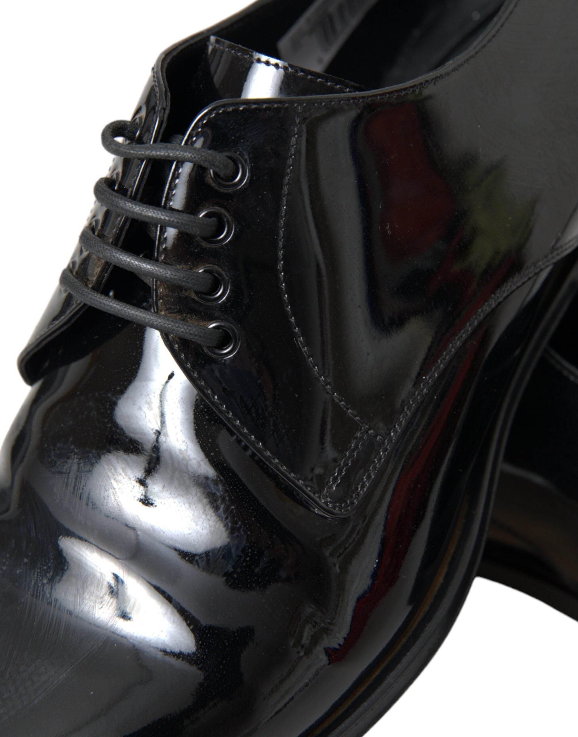 Dolce & Gabbana Black Patent Leather Derby Formal Dress Shoes - Hilstor