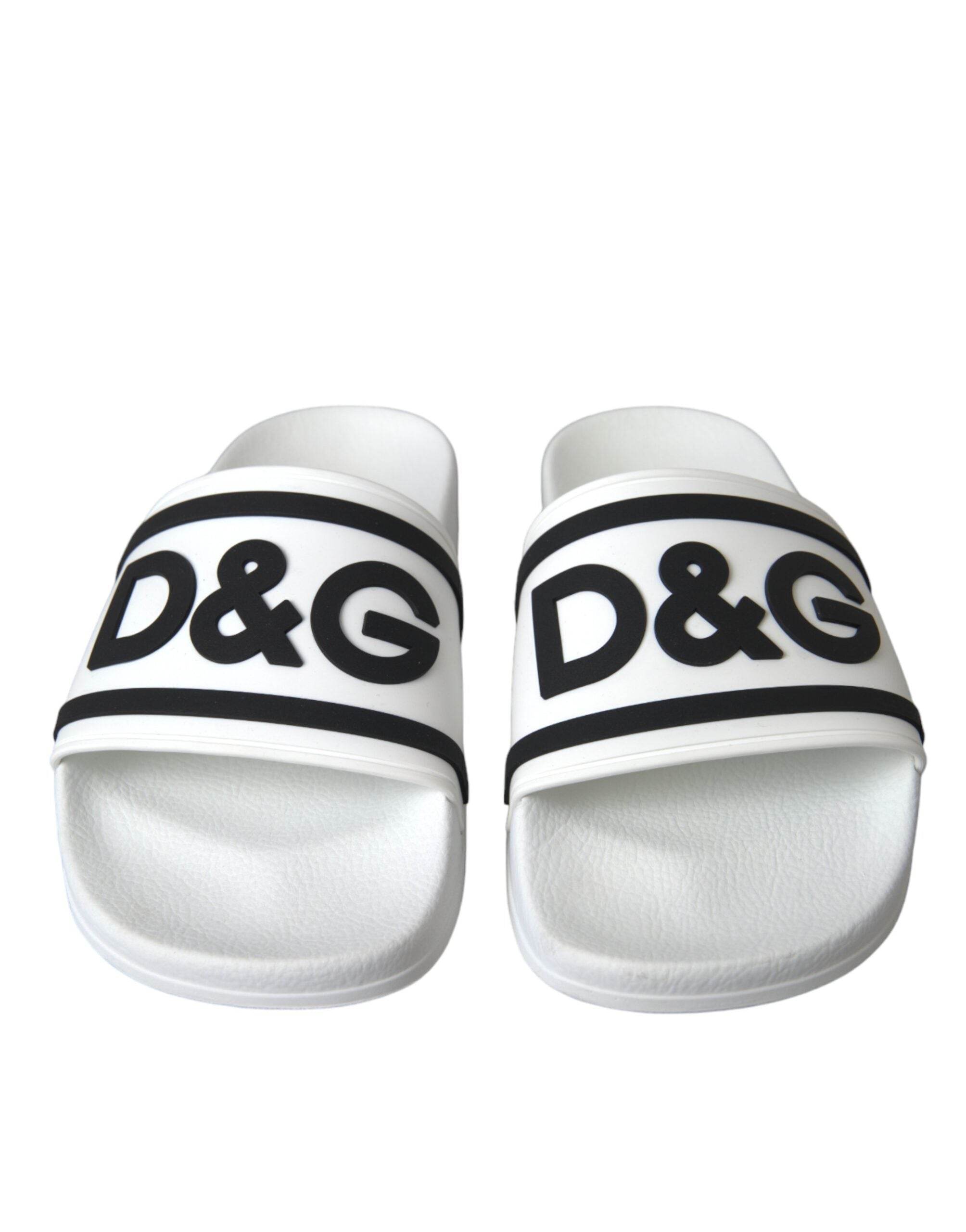 Dolce & Gabbana White Black Sandals Rubber Beachwear Shoes - Hilstor