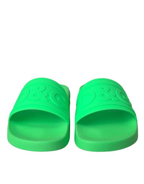 Dolce & Gabbana Green Leather Slides Sandals Beachwear Shoes - Hilstor