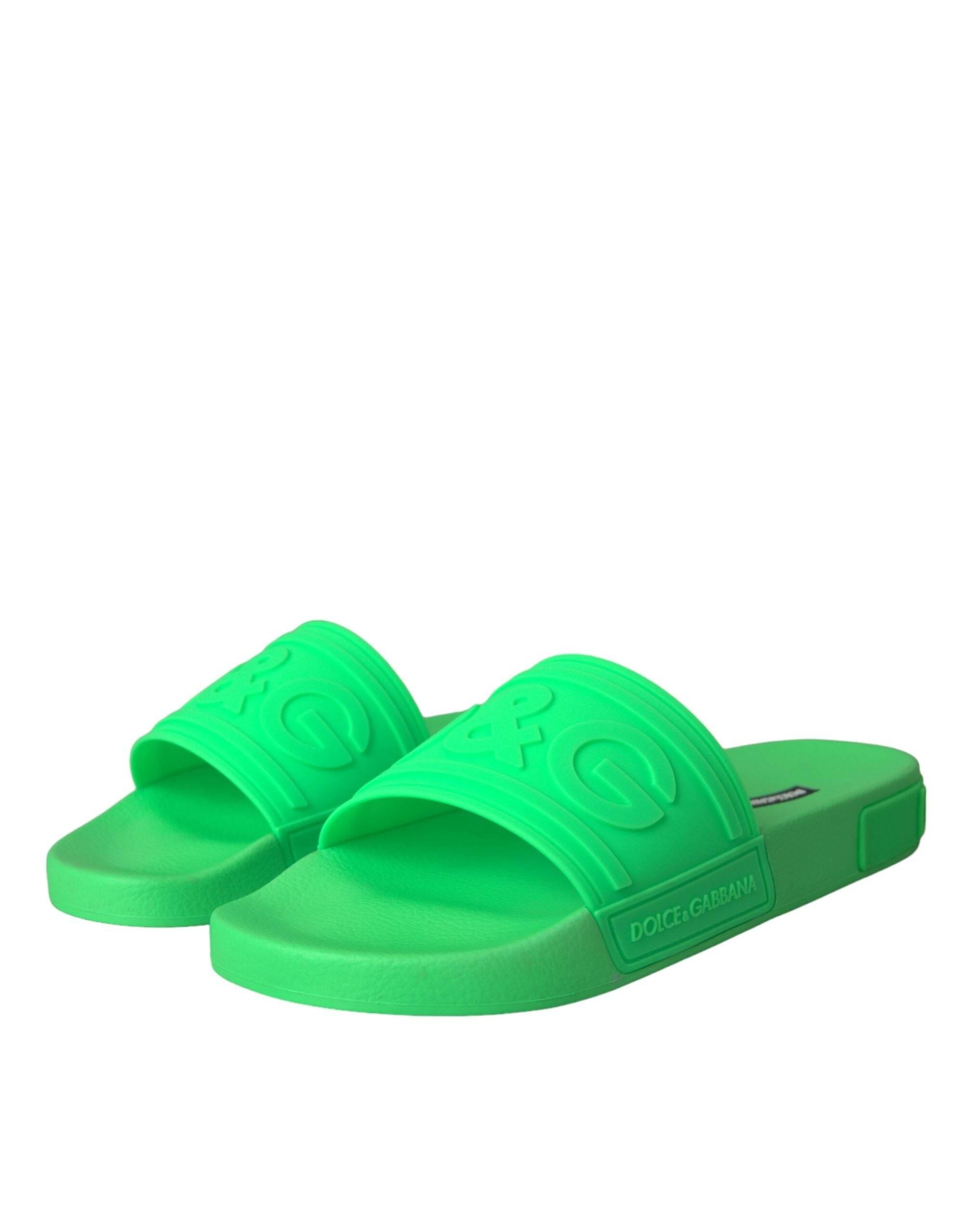 Dolce & Gabbana Green Leather Slides Sandals Beachwear Shoes - Hilstor