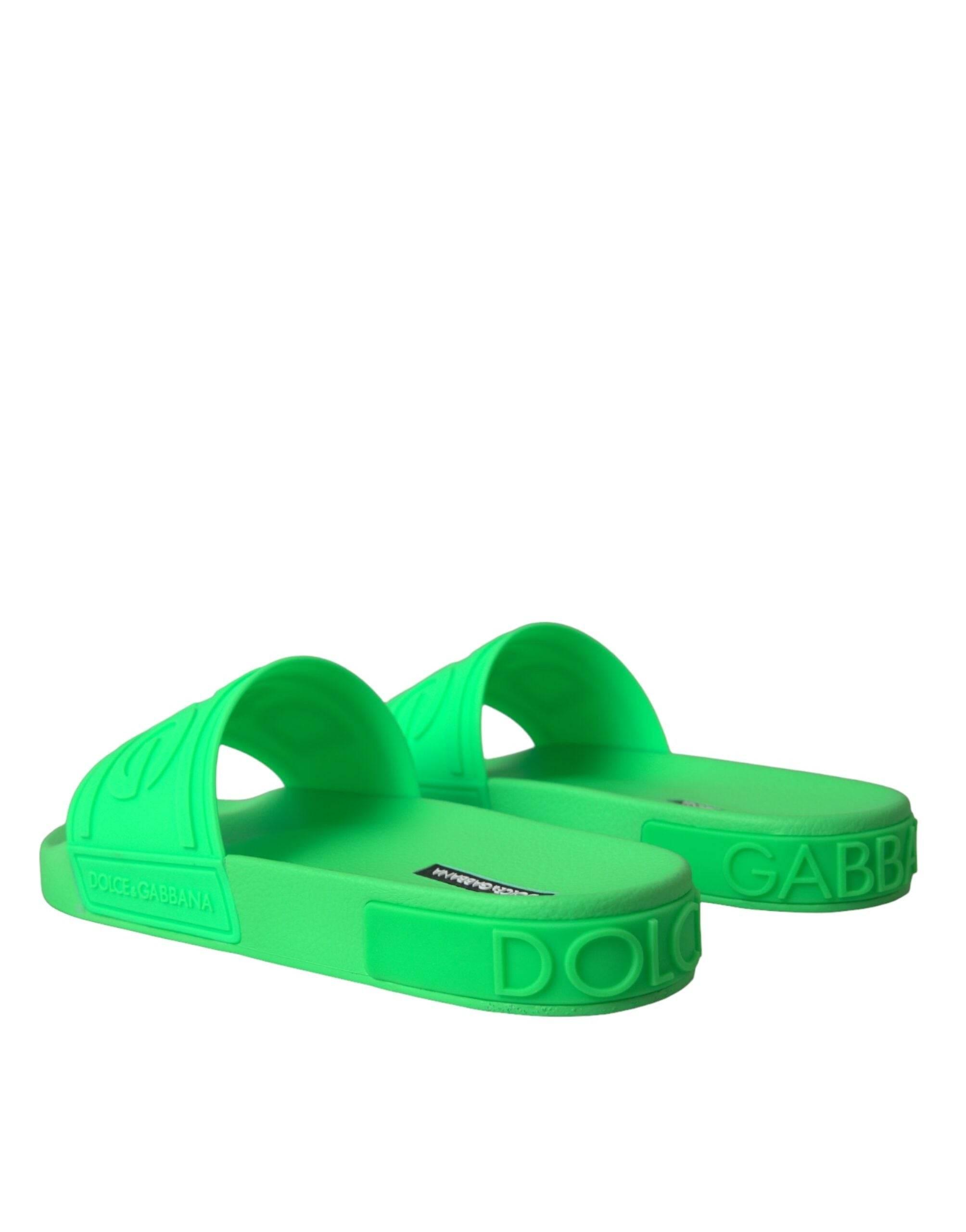 Dolce & Gabbana Green Leather Slides Sandals Beachwear Shoes - Hilstor