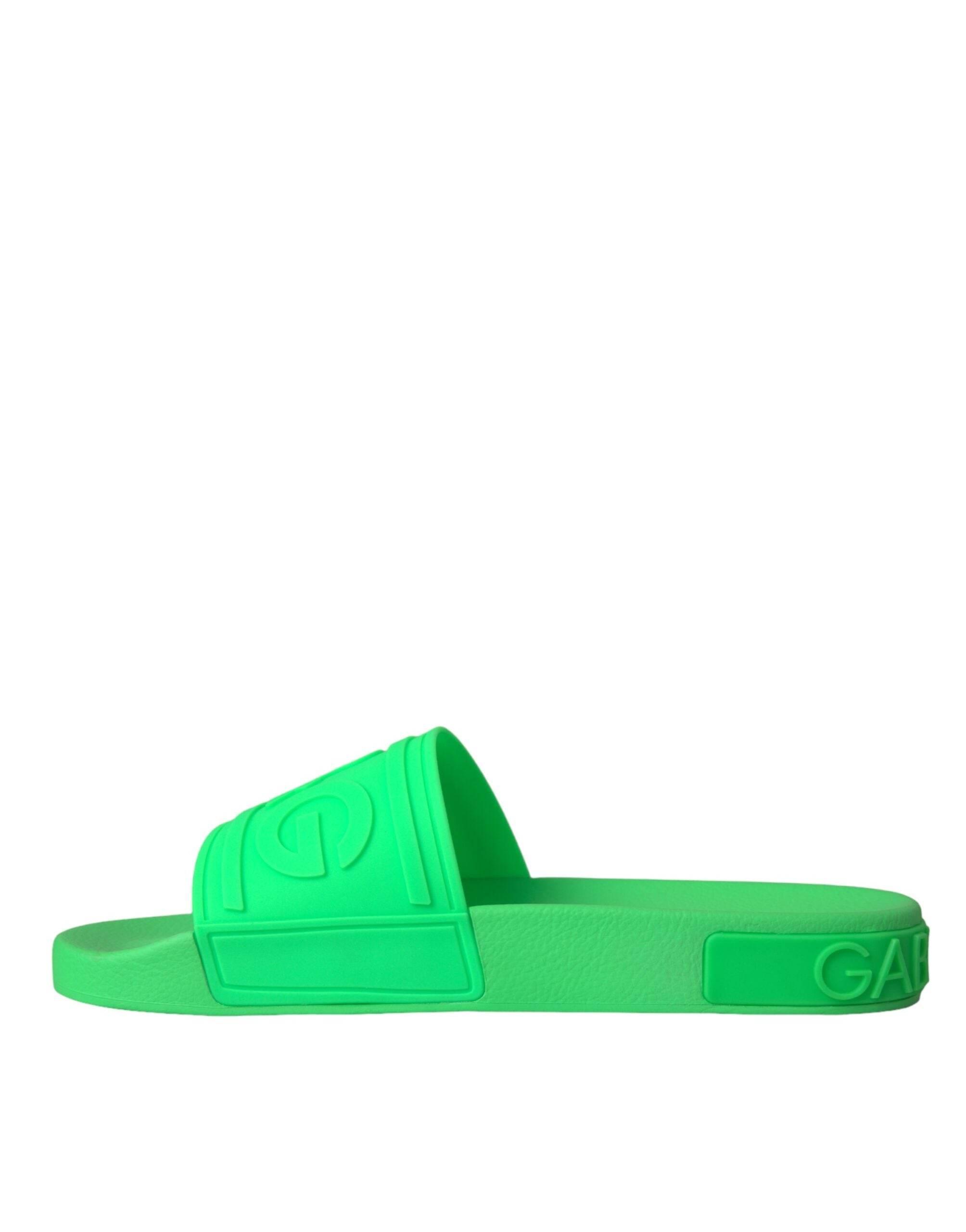 Dolce & Gabbana Green Leather Slides Sandals Beachwear Shoes - Hilstor