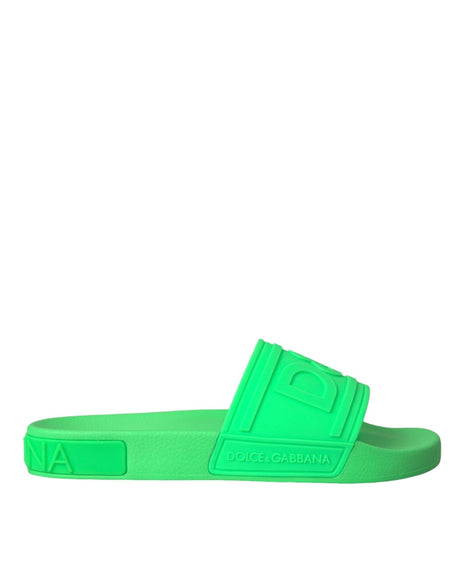 Dolce & Gabbana Green Leather Slides Sandals Beachwear Shoes - Hilstor