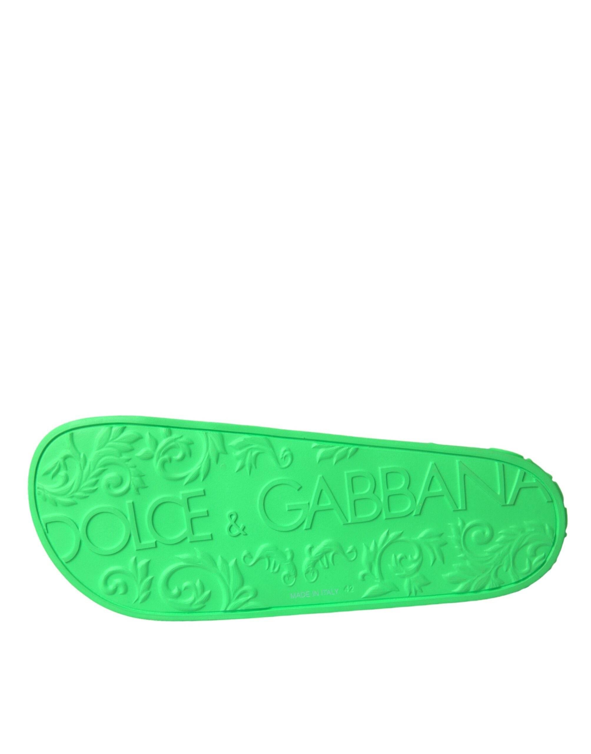Dolce & Gabbana Green Leather Slides Sandals Beachwear Shoes - Hilstor