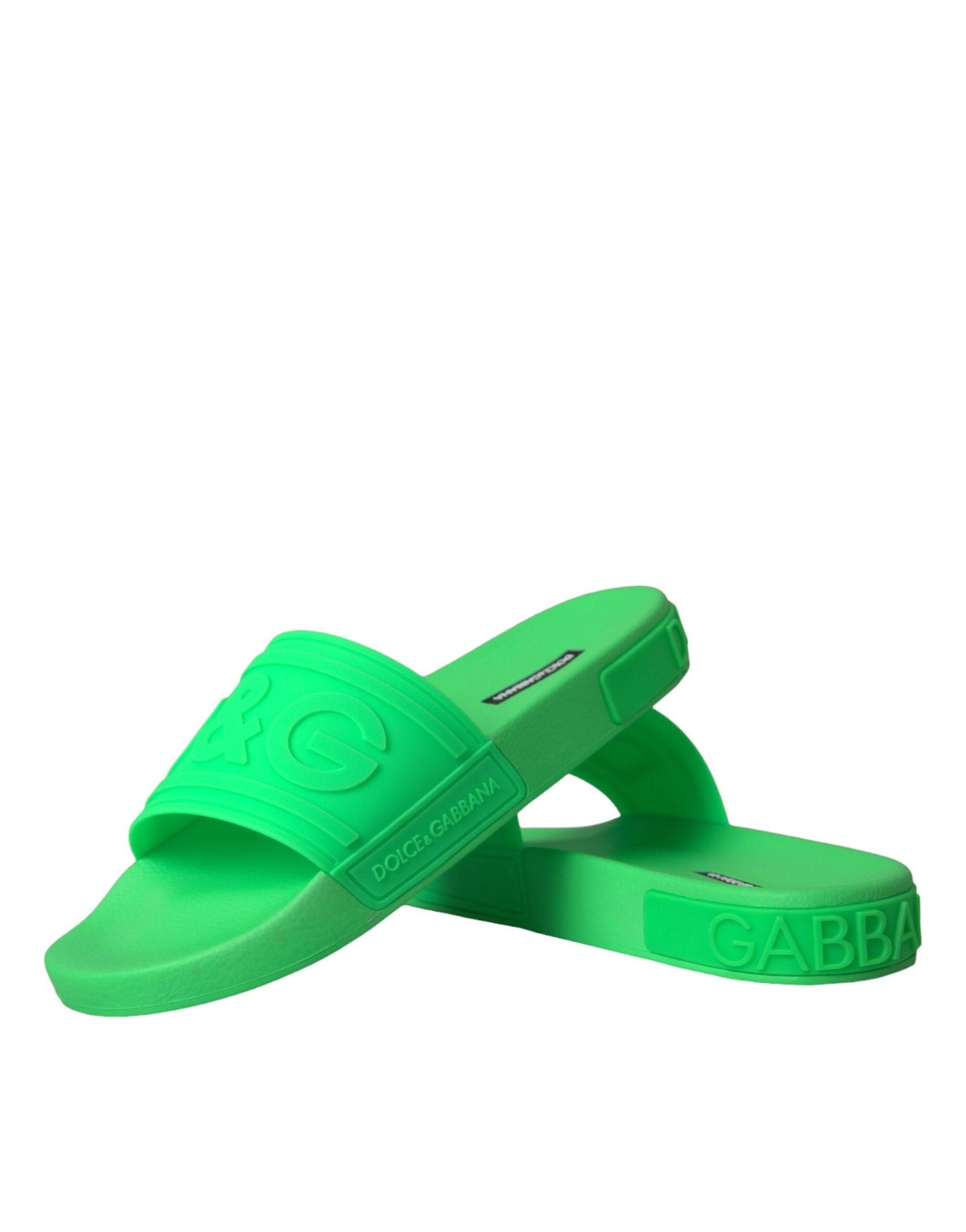 Dolce & Gabbana Green Leather Slides Sandals Beachwear Shoes - Hilstor