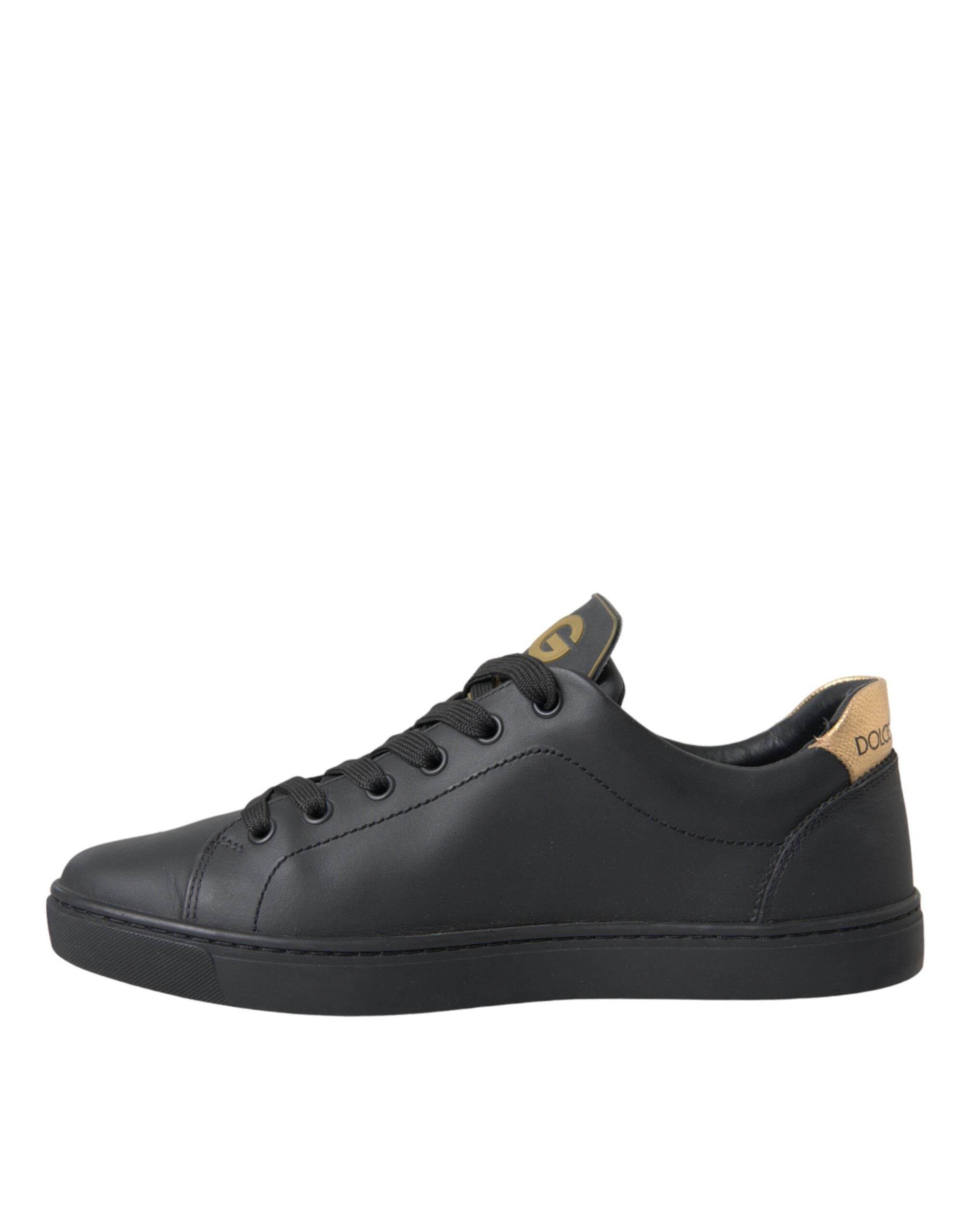Dolce & Gabbana Black Leather Heart Embellished Sneakers Shoes - Hilstor