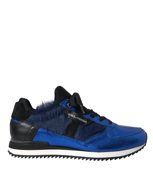 Dolce & Gabbana Blue Black Calf Hair Leather Sneakers Shoes - Hilstor