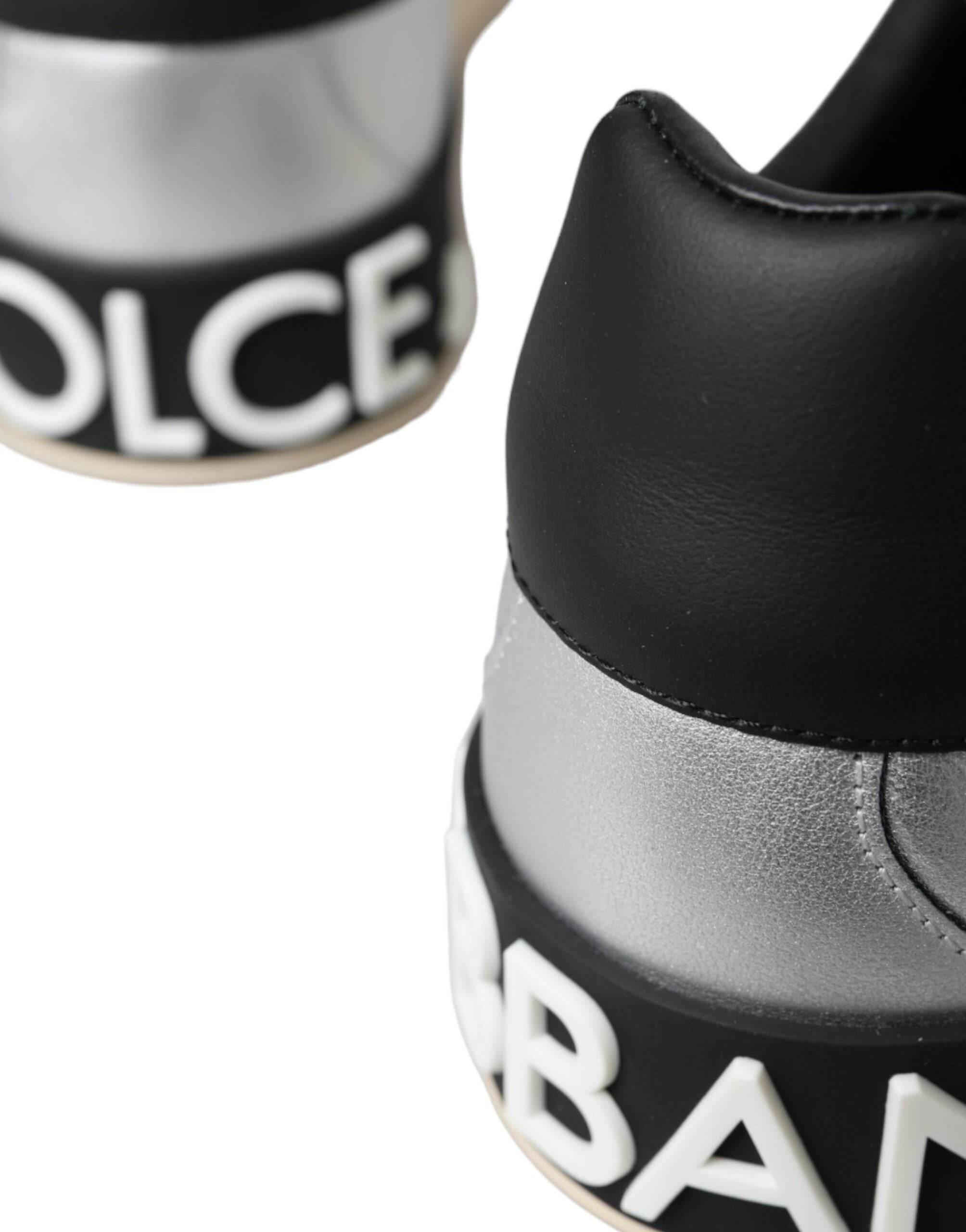 Dolce & Gabbana Silver Portofino Calf Leather Sneakers Men Shoes - Hilstor