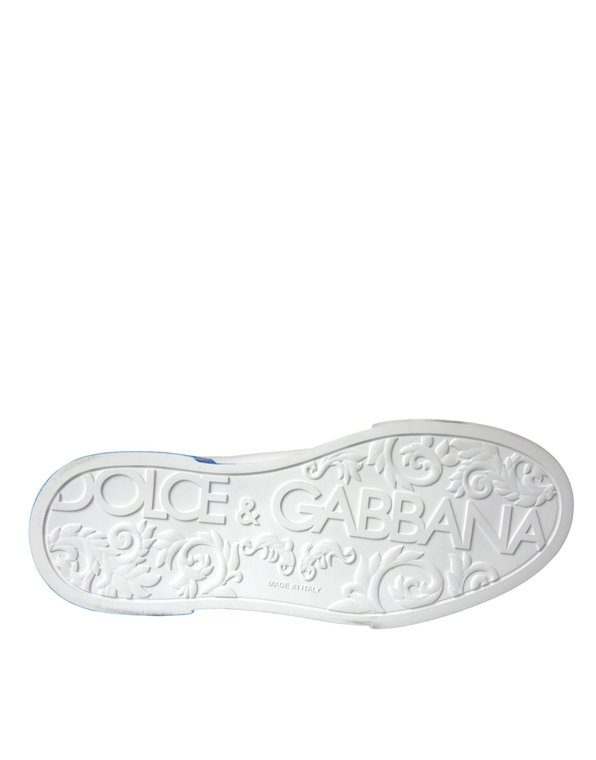 Dolce & Gabbana White Blue Leather Logo Low Top Sneakers Shoes - Hilstor
