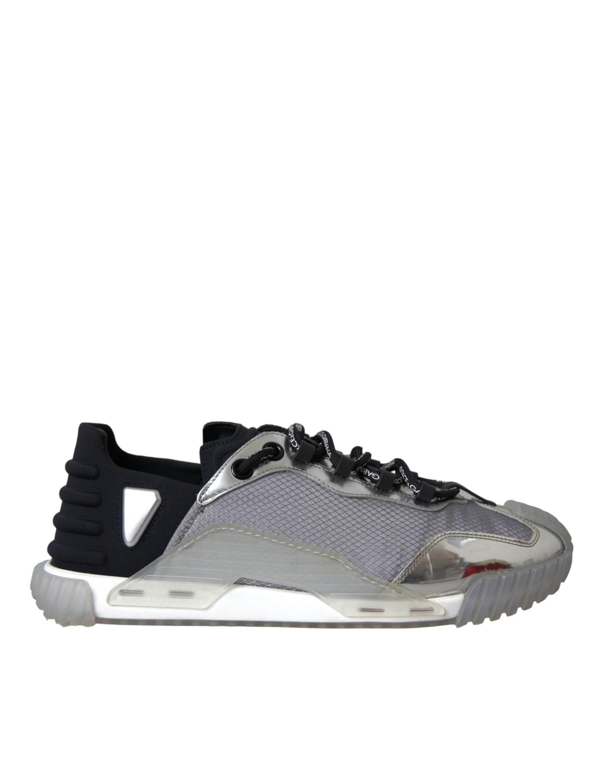 Dolce & Gabbana Silver Black Nylon NS1 Low Top Sneakers Men Shoes - Hilstor