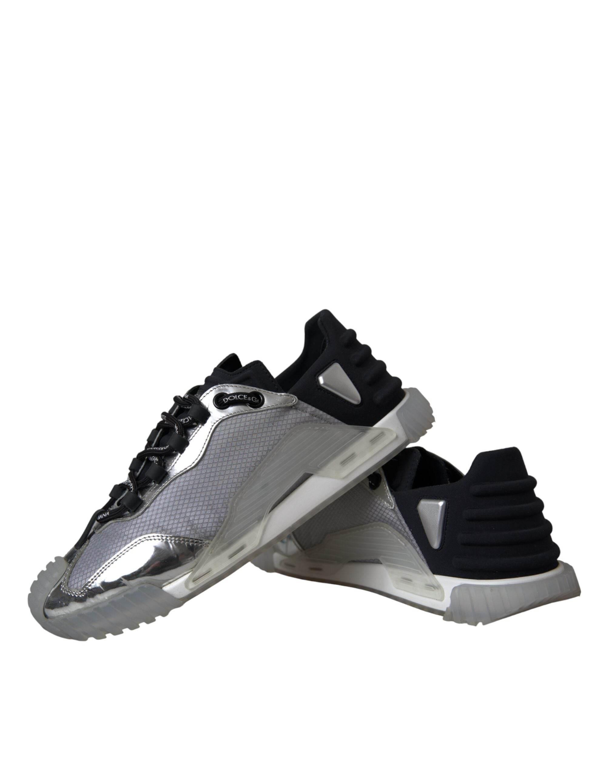 Dolce & Gabbana Silver Black Nylon NS1 Low Top Sneakers Men Shoes - Hilstor