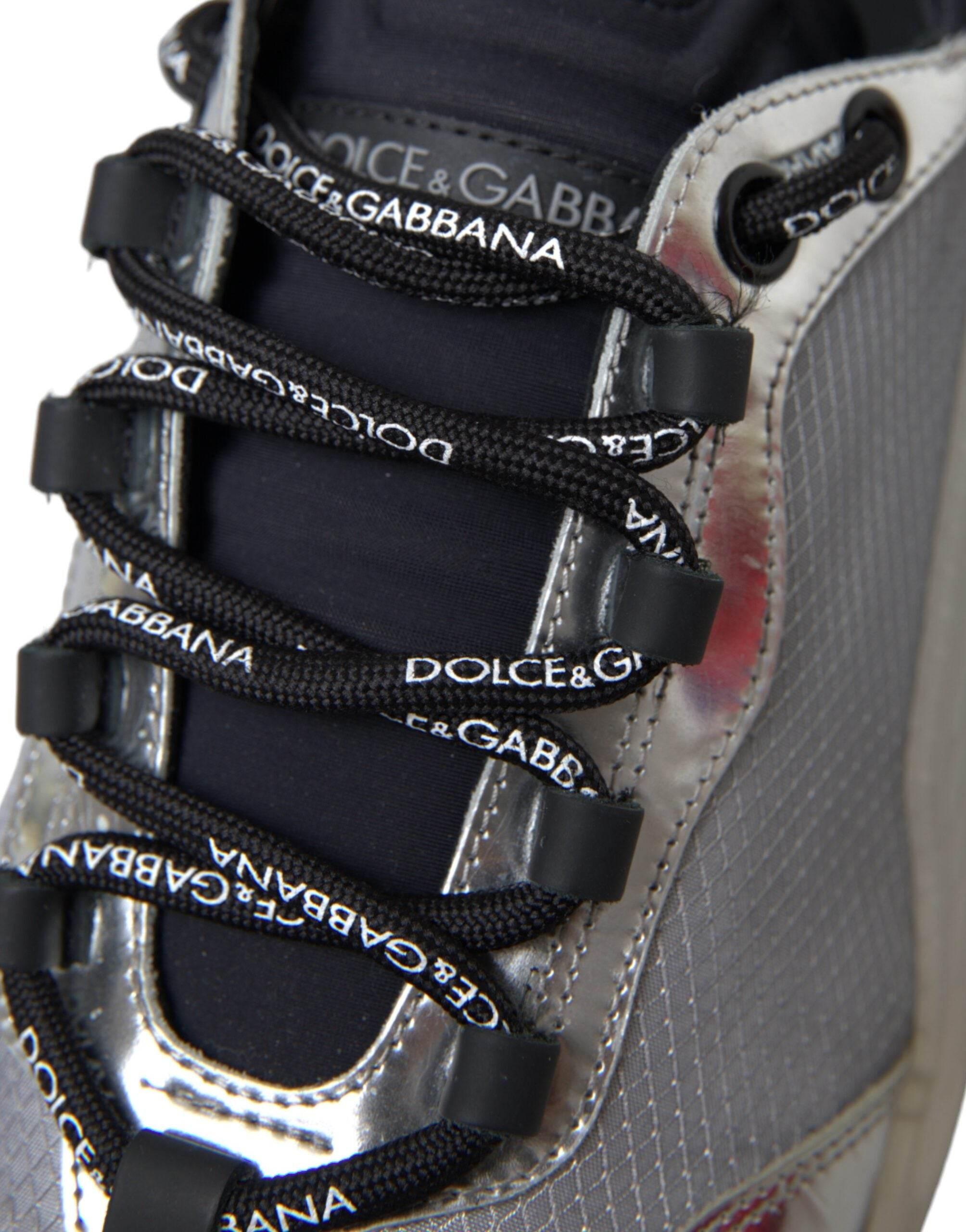 Dolce & Gabbana Silver Black Nylon NS1 Low Top Sneakers Men Shoes - Hilstor