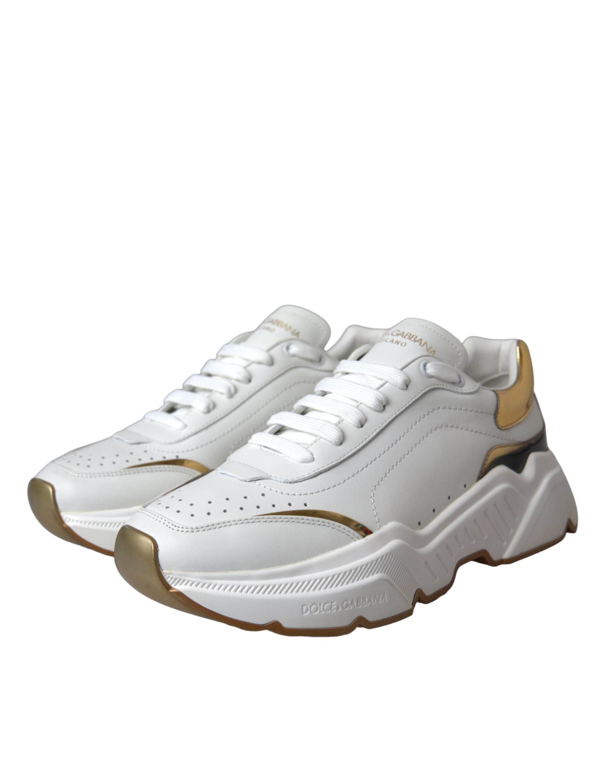 Dolce & Gabbana White Gold DAYMASTER Leather Sneakers Shoes - Hilstor