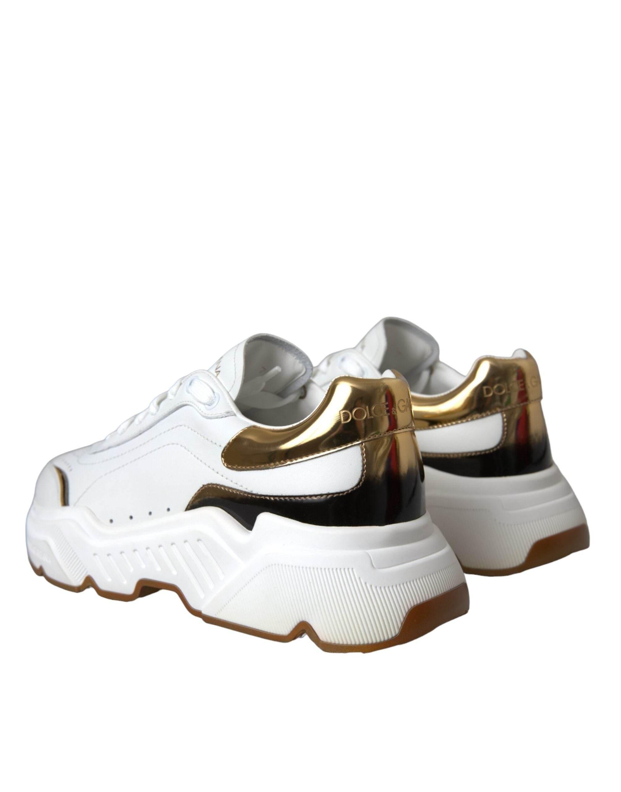 Dolce & Gabbana White Gold DAYMASTER Leather Sneakers Shoes - Hilstor